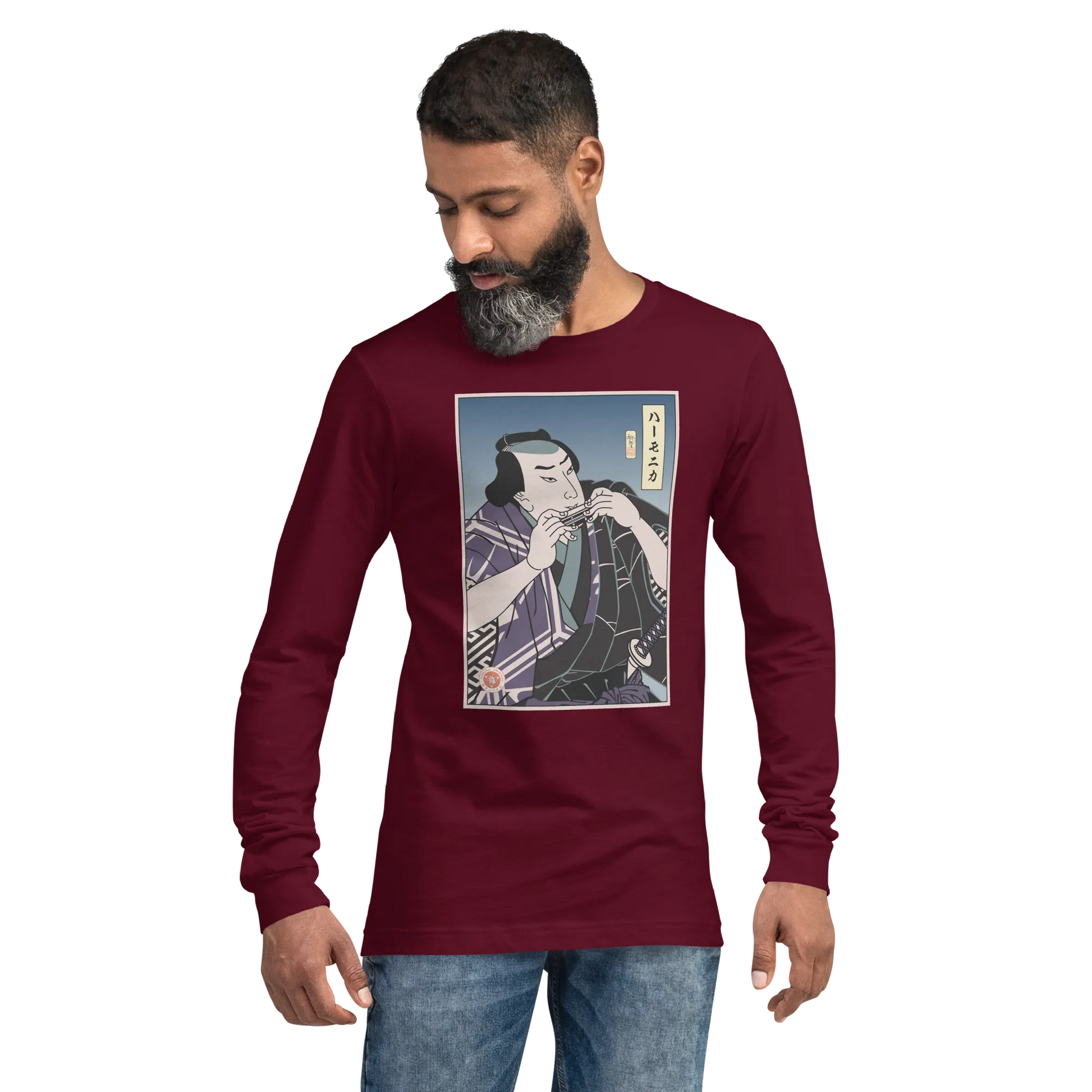 Samurai Harmonica Player Music Ukiyo-e Unisex Long Sleeve Tee -