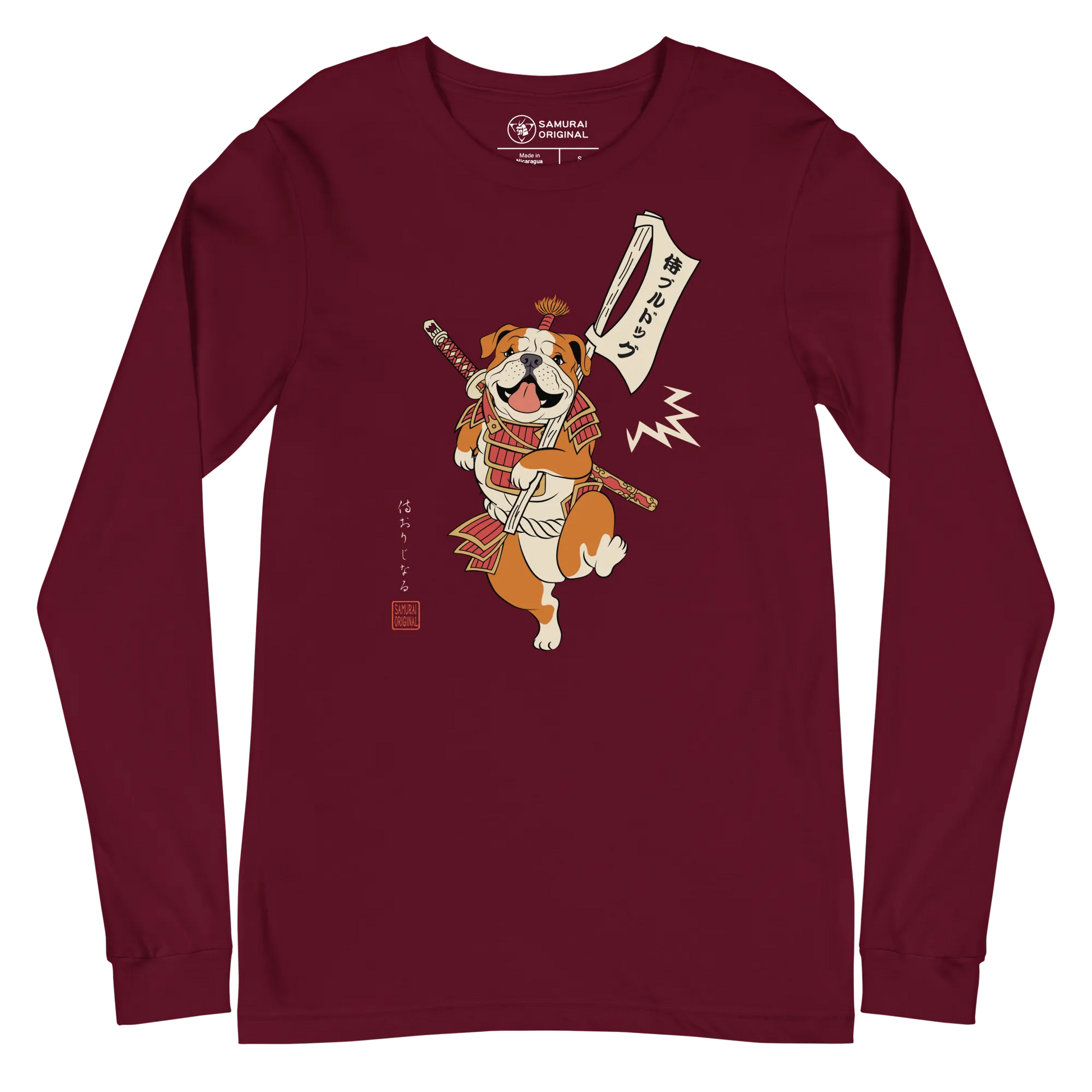 Samurai Bulldog Japanese Ukiyo-e Unisex Long Sleeve Tee 2 - Samurai Original