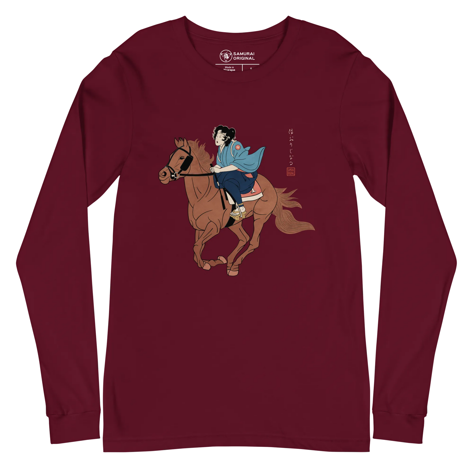 Onna Bugeisha Riding Horse Japanese Ukiyo-e Unisex Long Sleeve Tee - Samurai Original