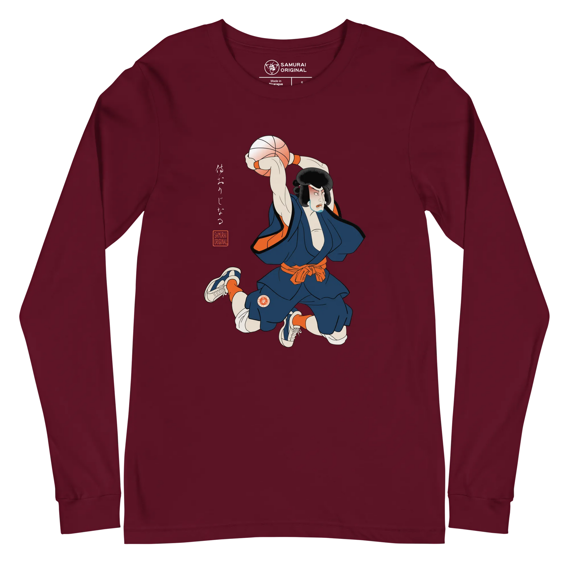 Samurai Basketball Japanese Ukiyo-e Unisex Long Sleeve Tee 5 - Samurai Original