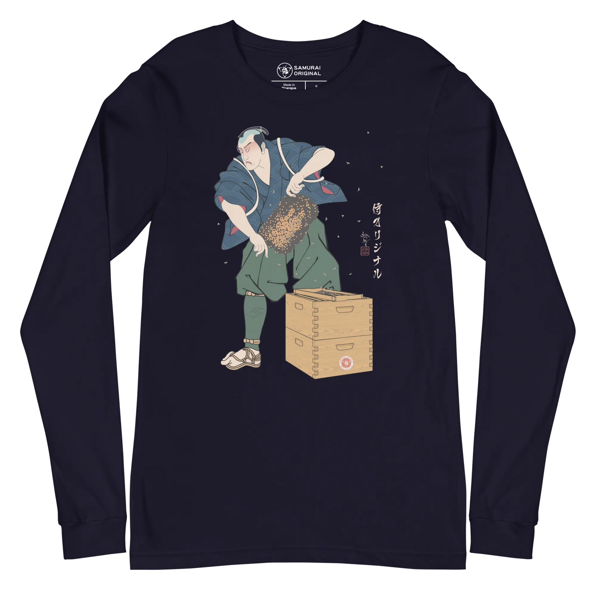 Samurai Beekeepers Ukiyo-e Unisex Long Sleeve Tee - Navy / S