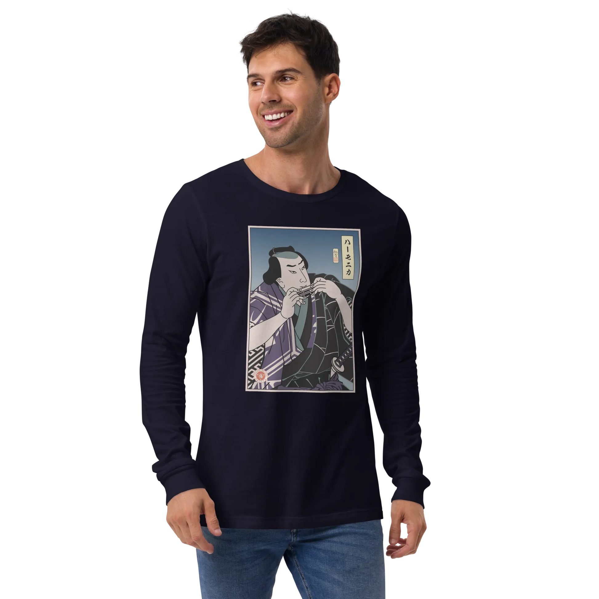 Samurai Harmonica Player Music Ukiyo-e Unisex Long Sleeve Tee -