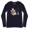 Cat Reading Book Japanese Ukiyo-e Unisex Long Sleeve Tee - Navy / S