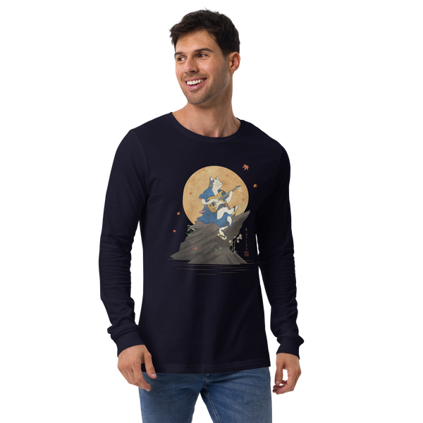 Cat Playing Guitar Japanese Ukiyo-e Long Sleeve Tee 2 -