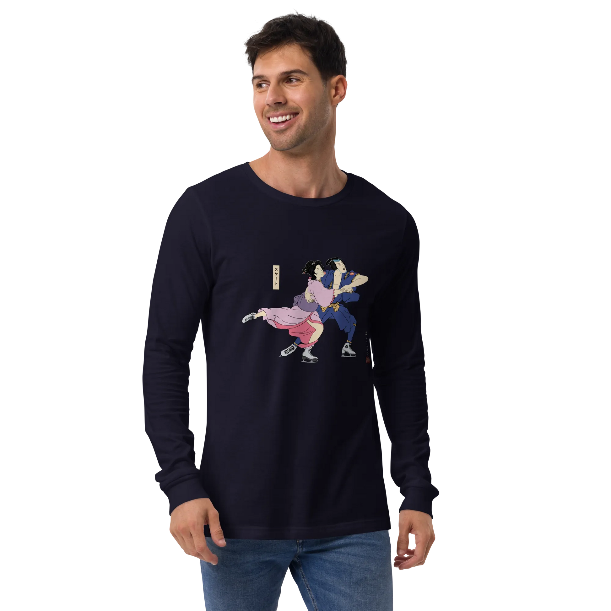 Samurai & Geisha Figure Skating Japanese Ukiyo-e Unisex Long Sleeve Tee - Samurai Original