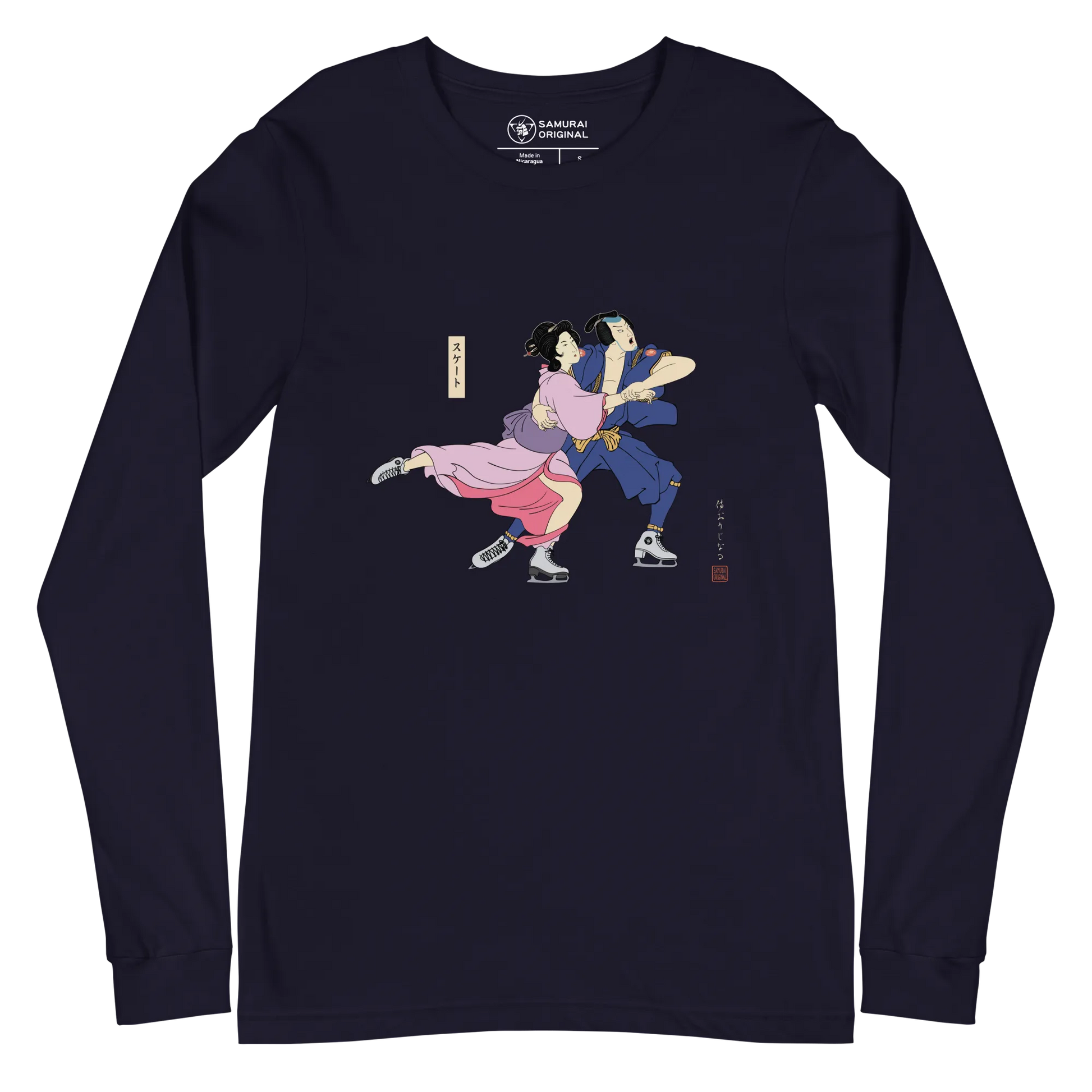 Samurai & Geisha Figure Skating Japanese Ukiyo-e Unisex Long Sleeve Tee - Samurai Original