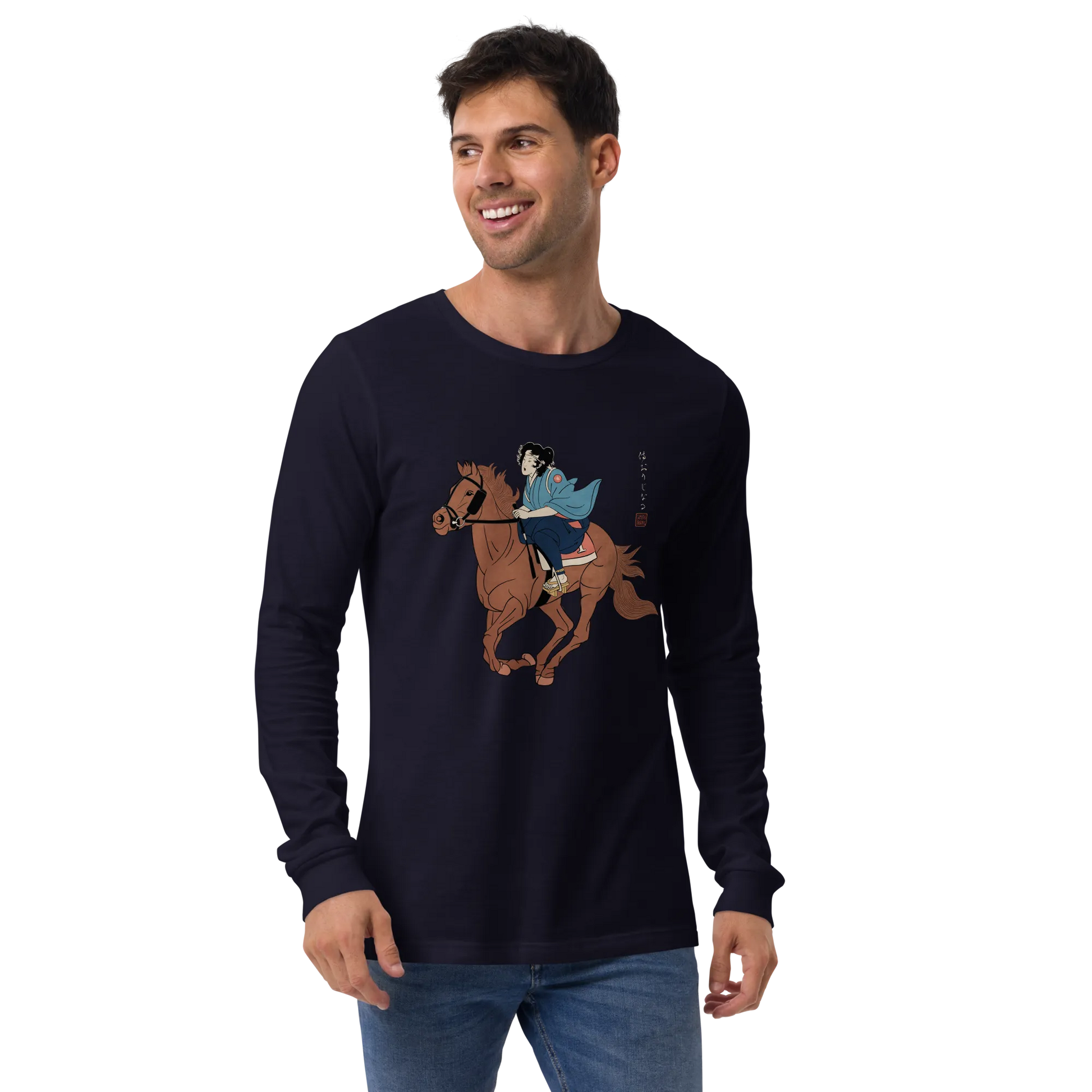 Onna Bugeisha Riding Horse Japanese Ukiyo-e Unisex Long Sleeve Tee - Samurai Original