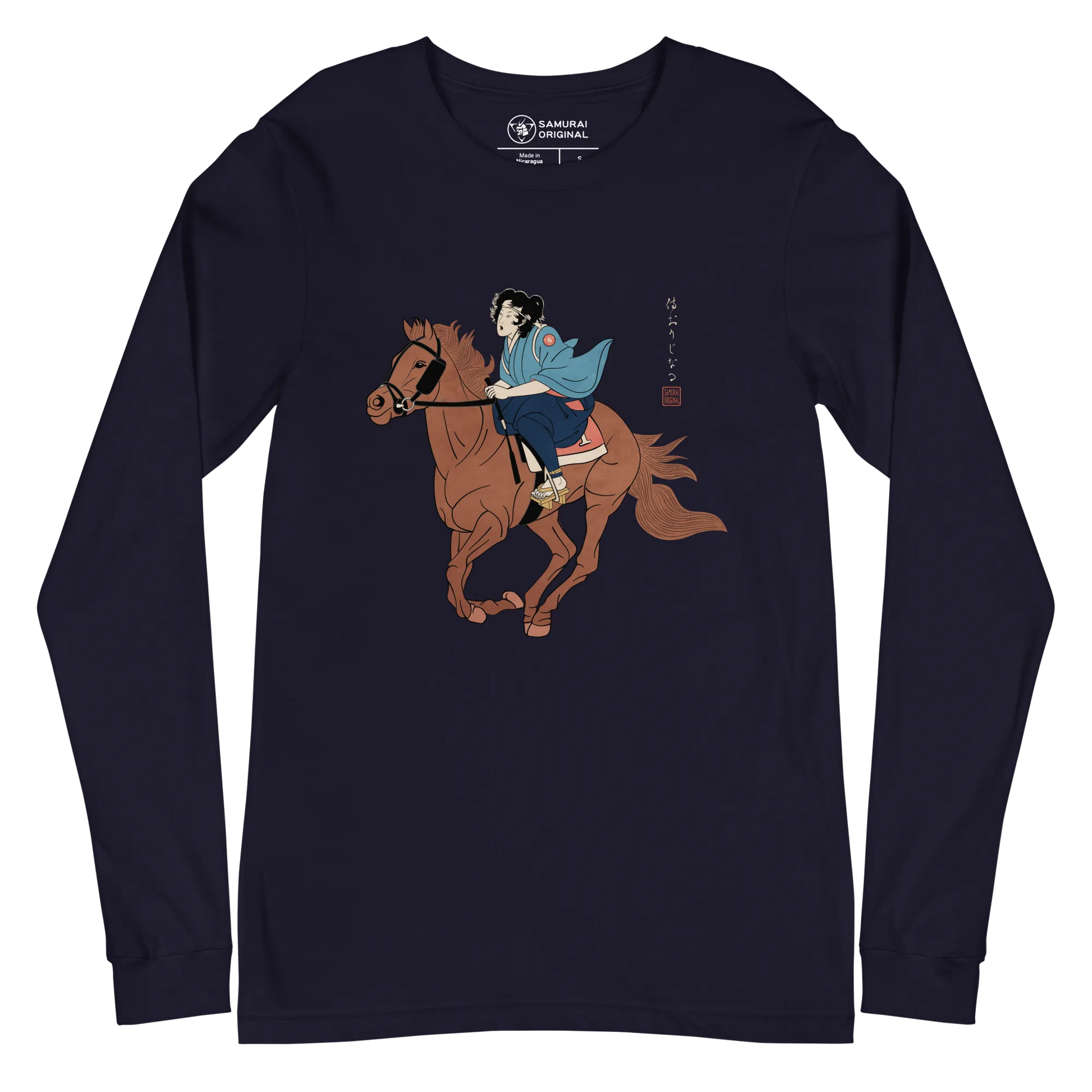 Onna Bugeisha Riding Horse Japanese Ukiyo-e Unisex Long Sleeve Tee - Samurai Original