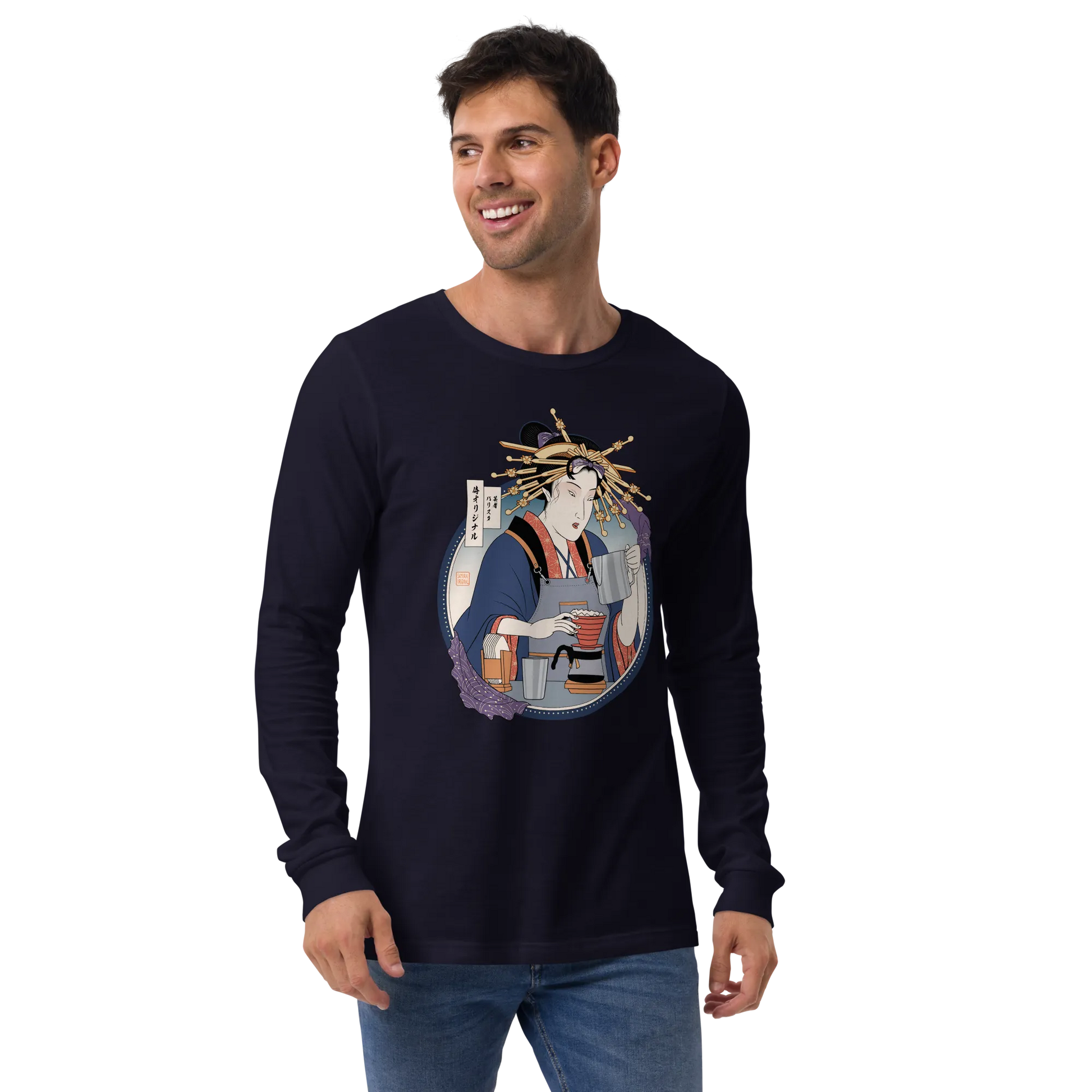 Geisha Barista Ukiyo-e Unisex Long Sleeve Tee -