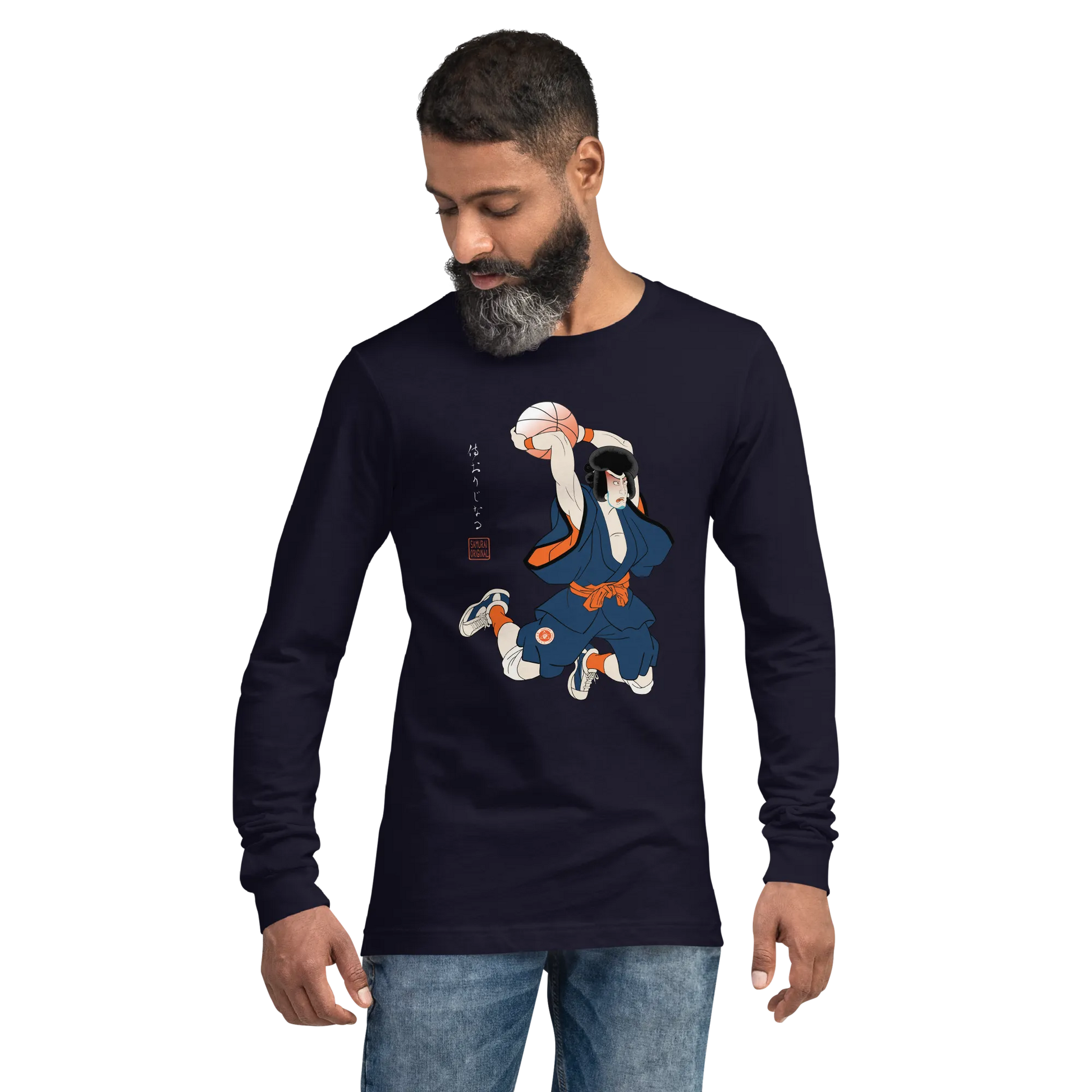 Samurai Basketball Japanese Ukiyo-e Unisex Long Sleeve Tee 5 - Samurai Original