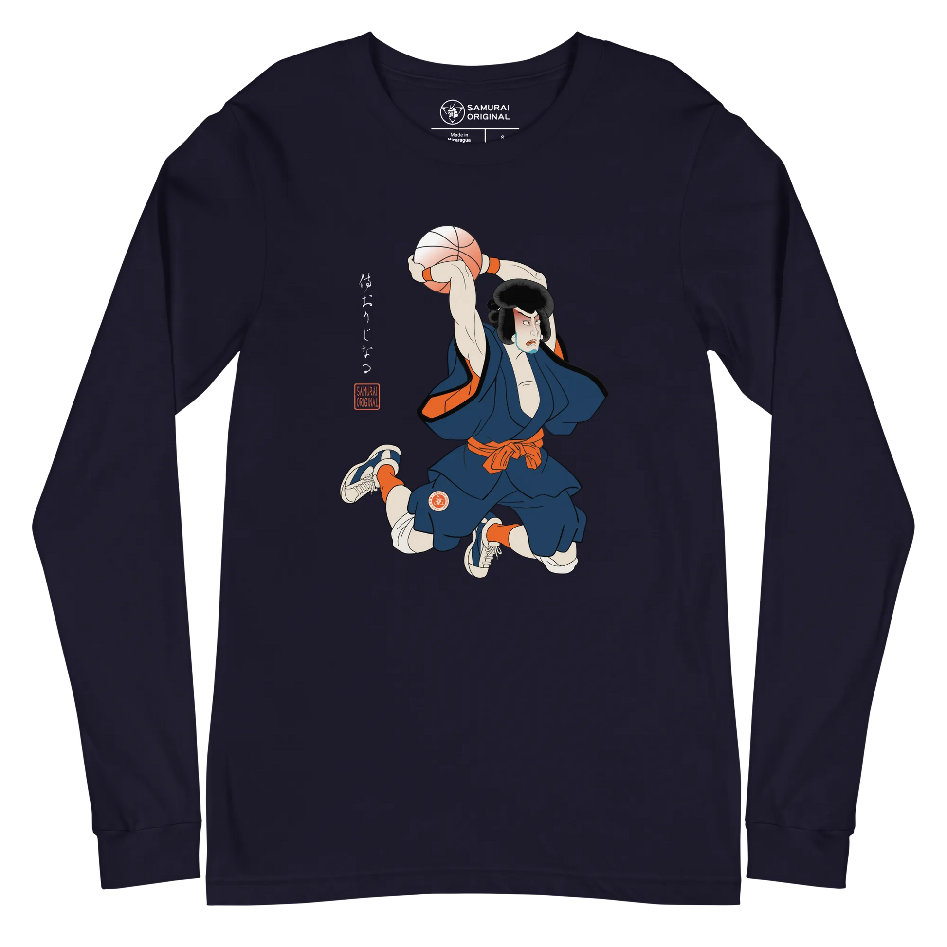 Samurai Basketball Japanese Ukiyo-e Unisex Long Sleeve Tee 5 - Samurai Original