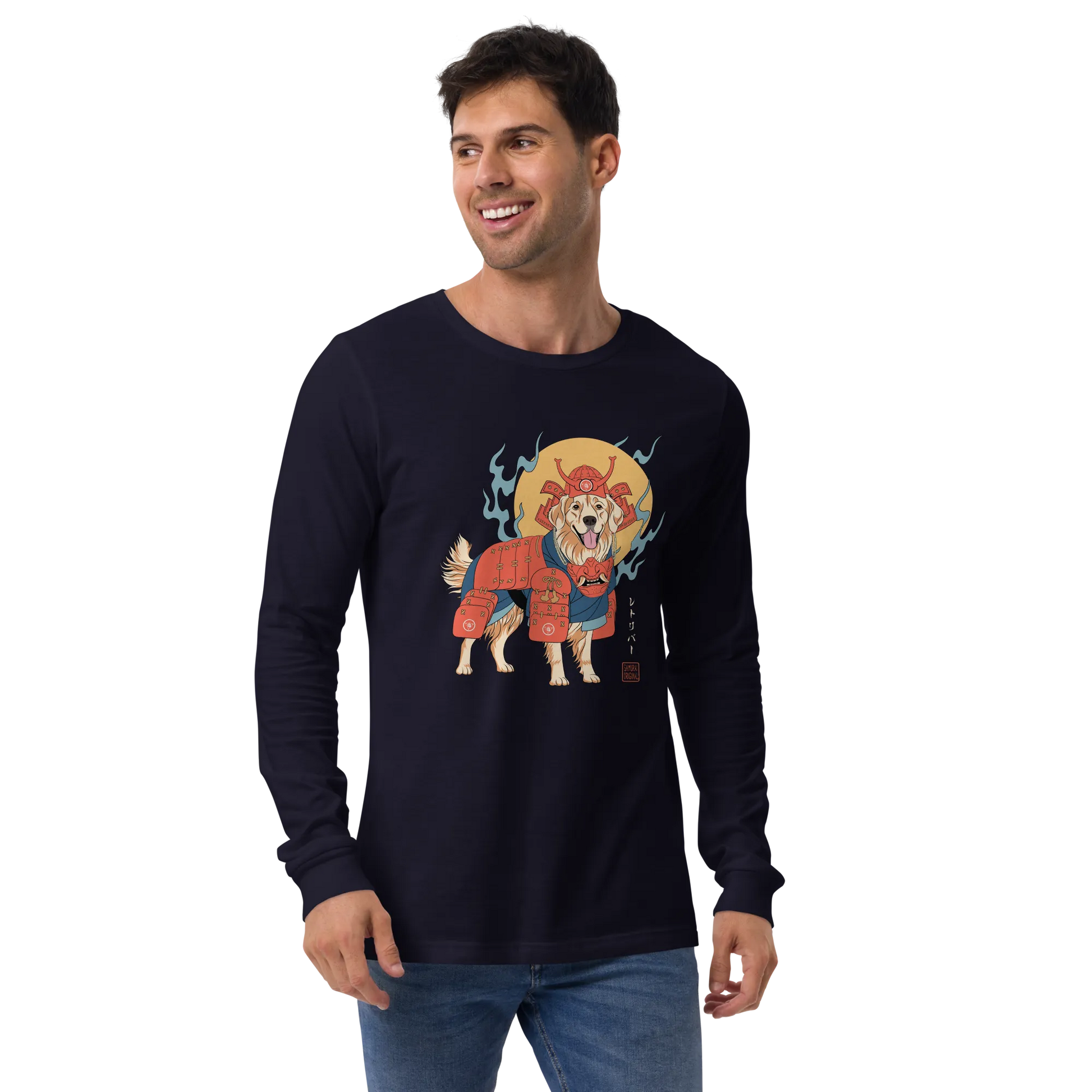 Golden Retriever Japanese Ukiyo-e Unisex Long Sleeve Tee -