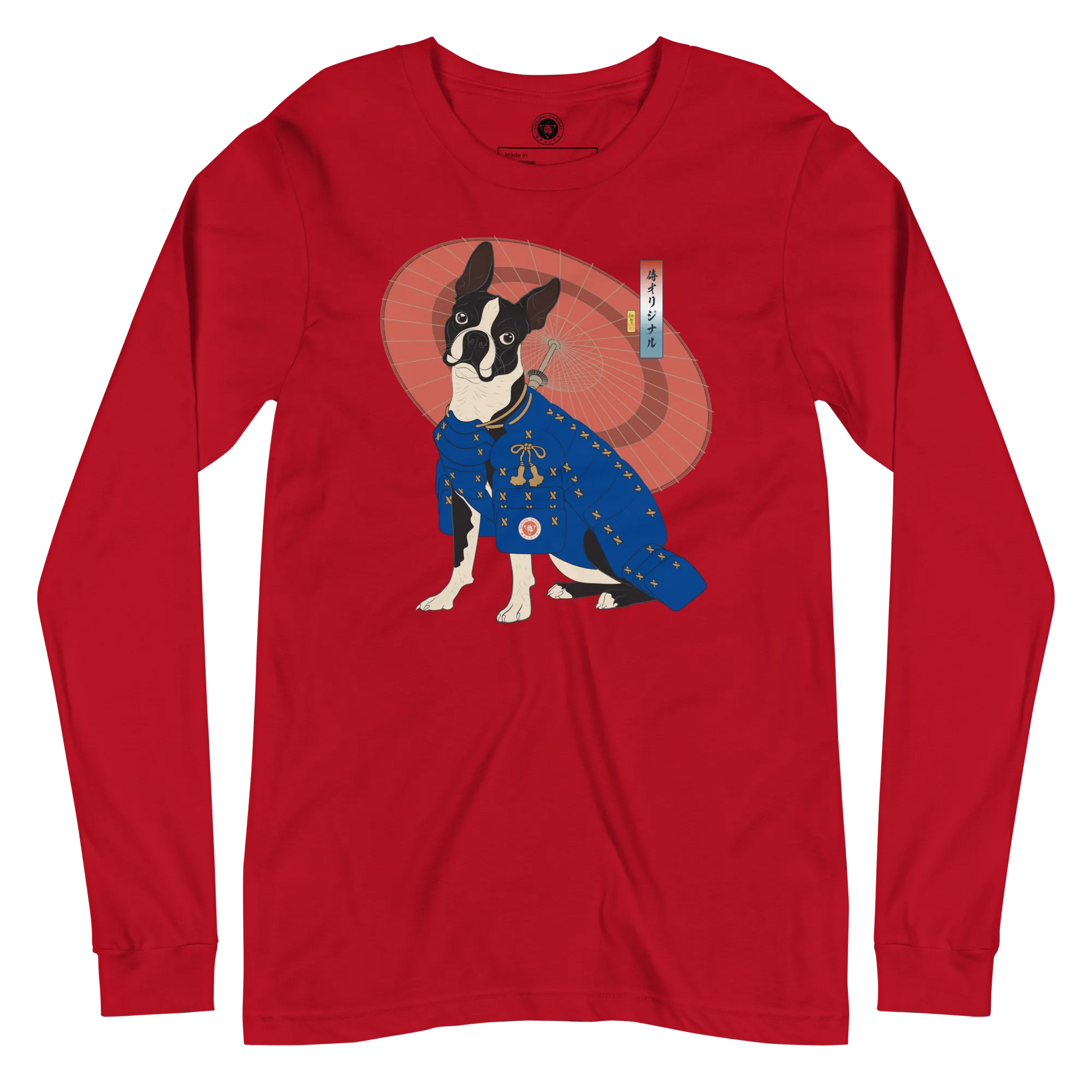 Boston Terrier Funny Dog Japanese Ukiyo-e Unisex Long Sleeve Tee 2 - Red / S