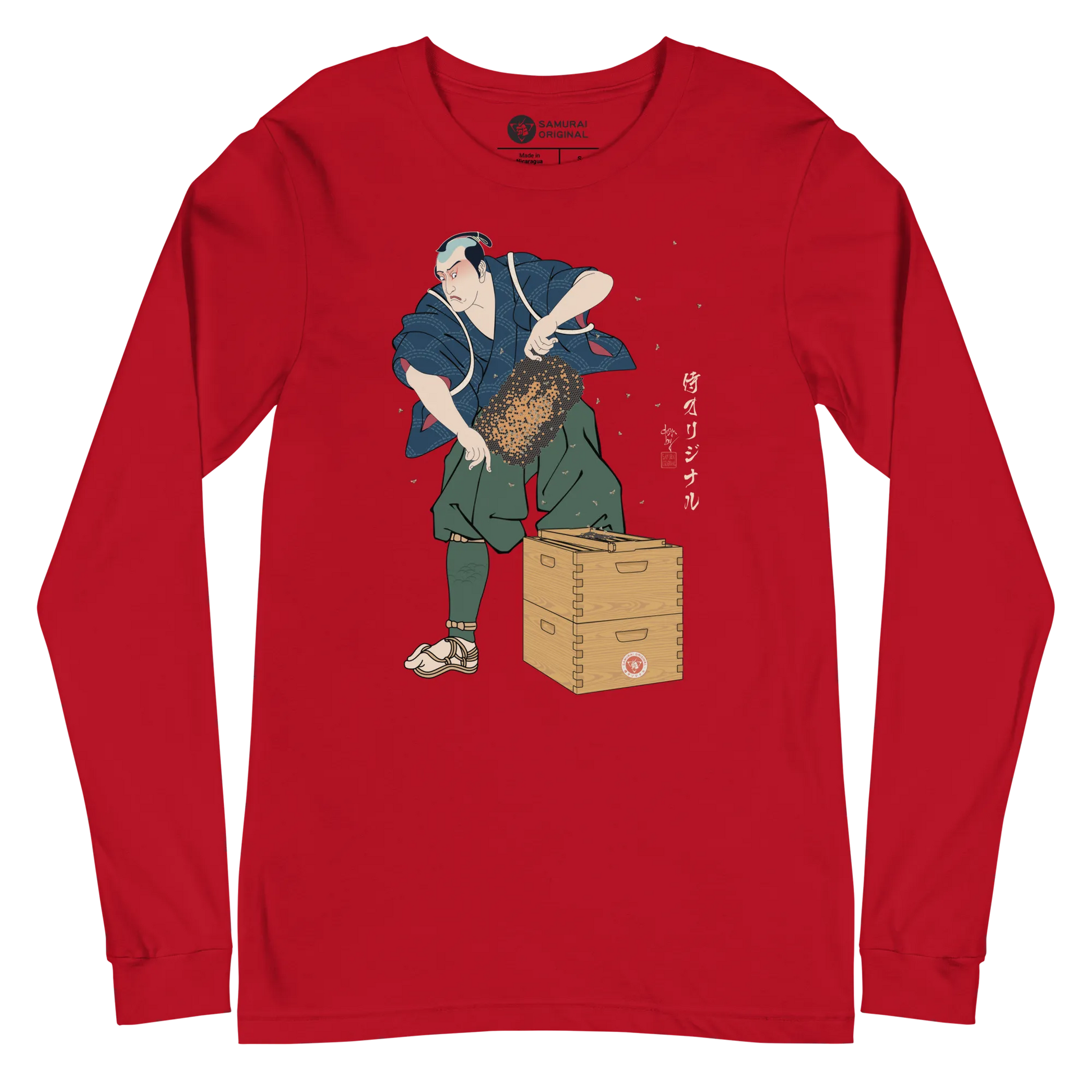 Samurai Beekeepers Ukiyo-e Unisex Long Sleeve Tee - Red / S