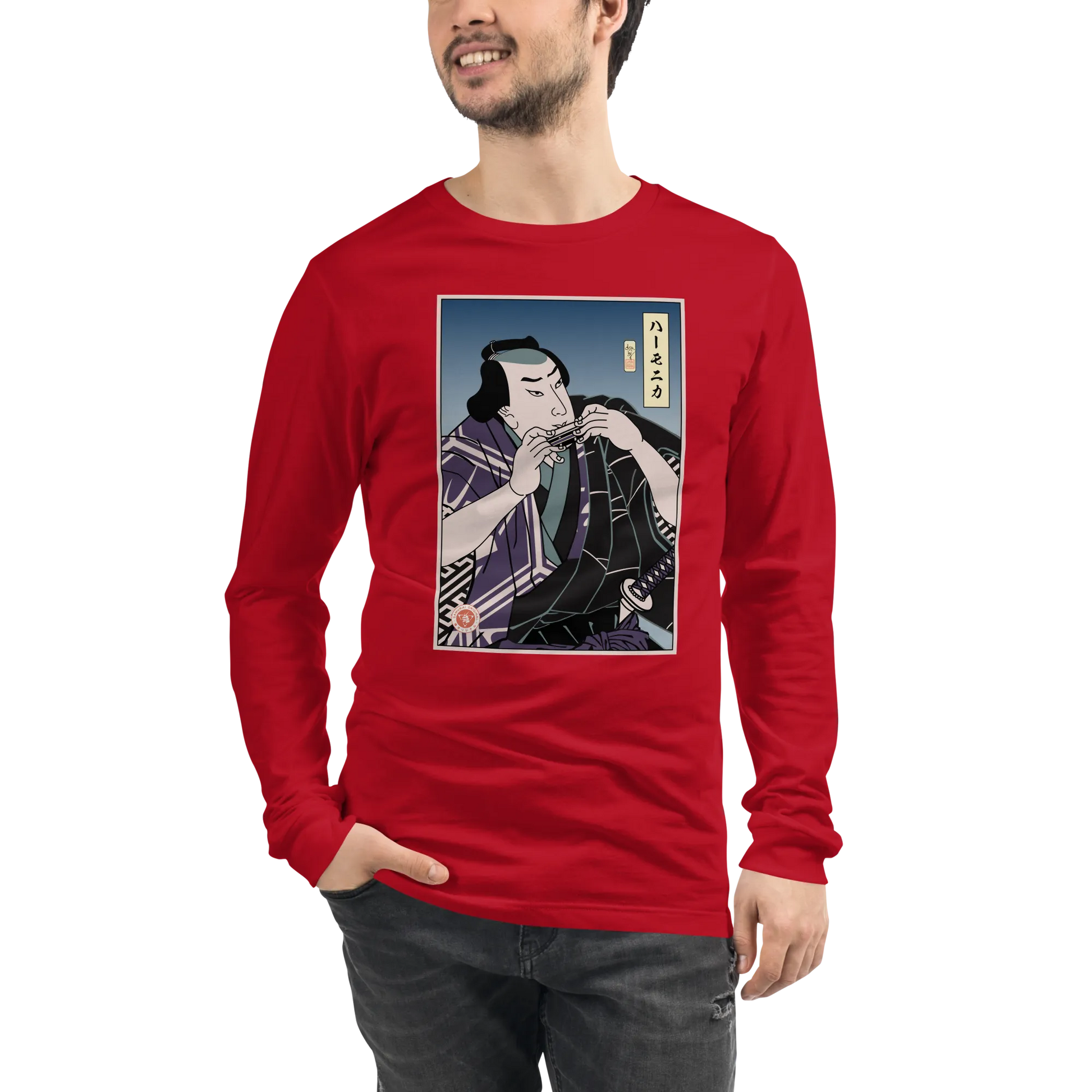 Samurai Harmonica Player Music Ukiyo-e Unisex Long Sleeve Tee -