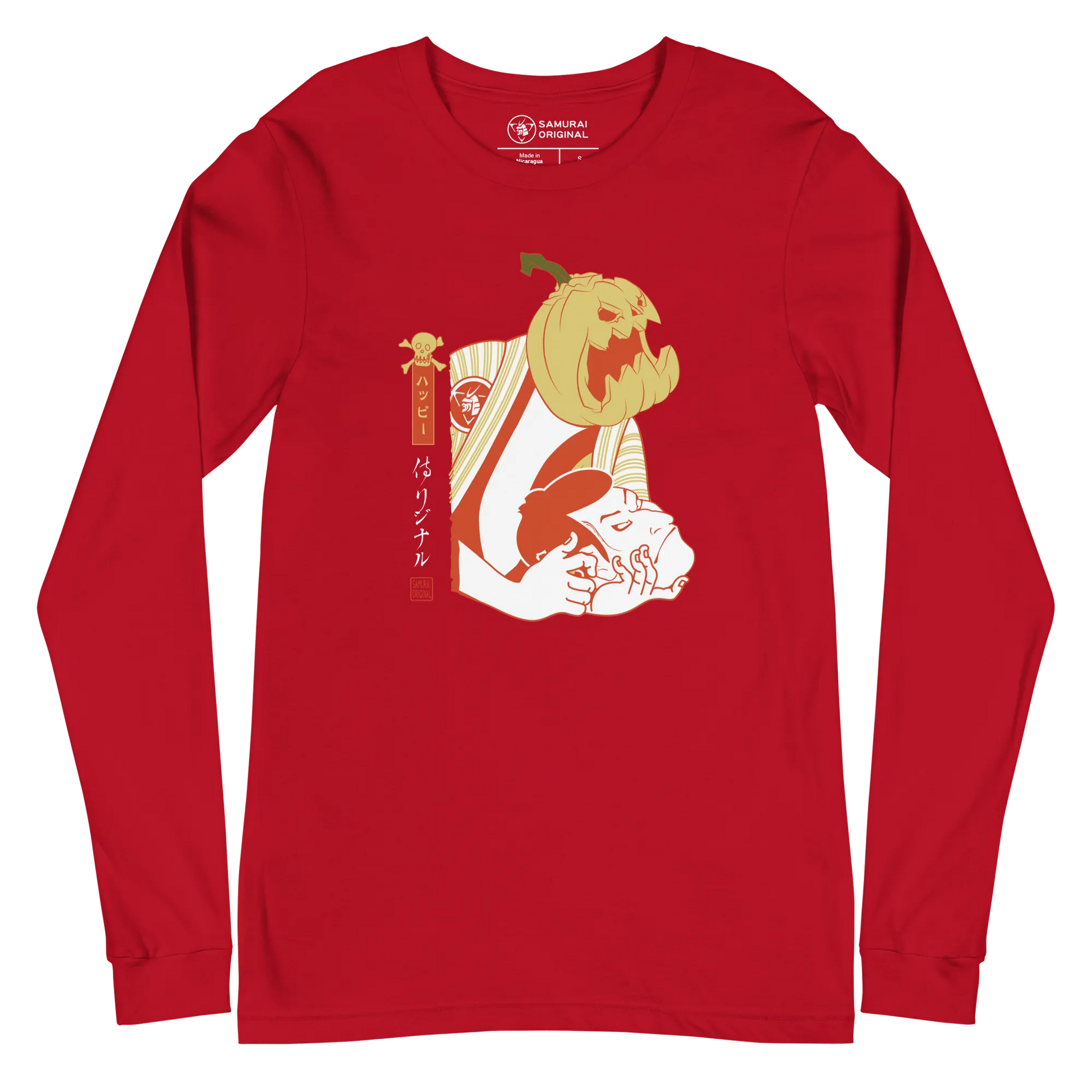 Halloween Pumpkin Japanese Ukiyo-e Unisex Long Sleeve Tee - Red / S