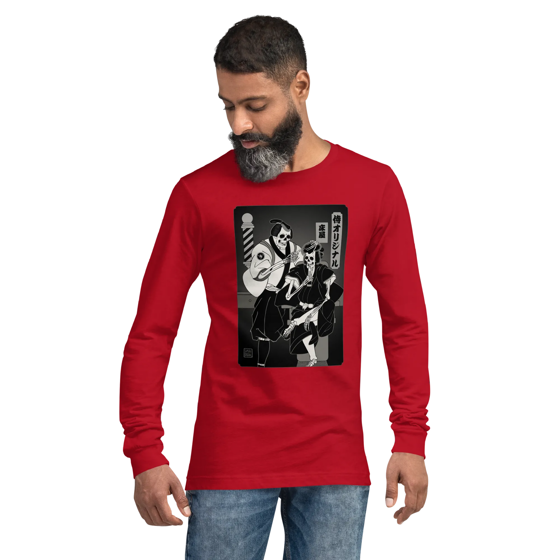 Samurai Barber Japanese Ukiyo-e Unisex Long Sleeve Tee - Samurai Original