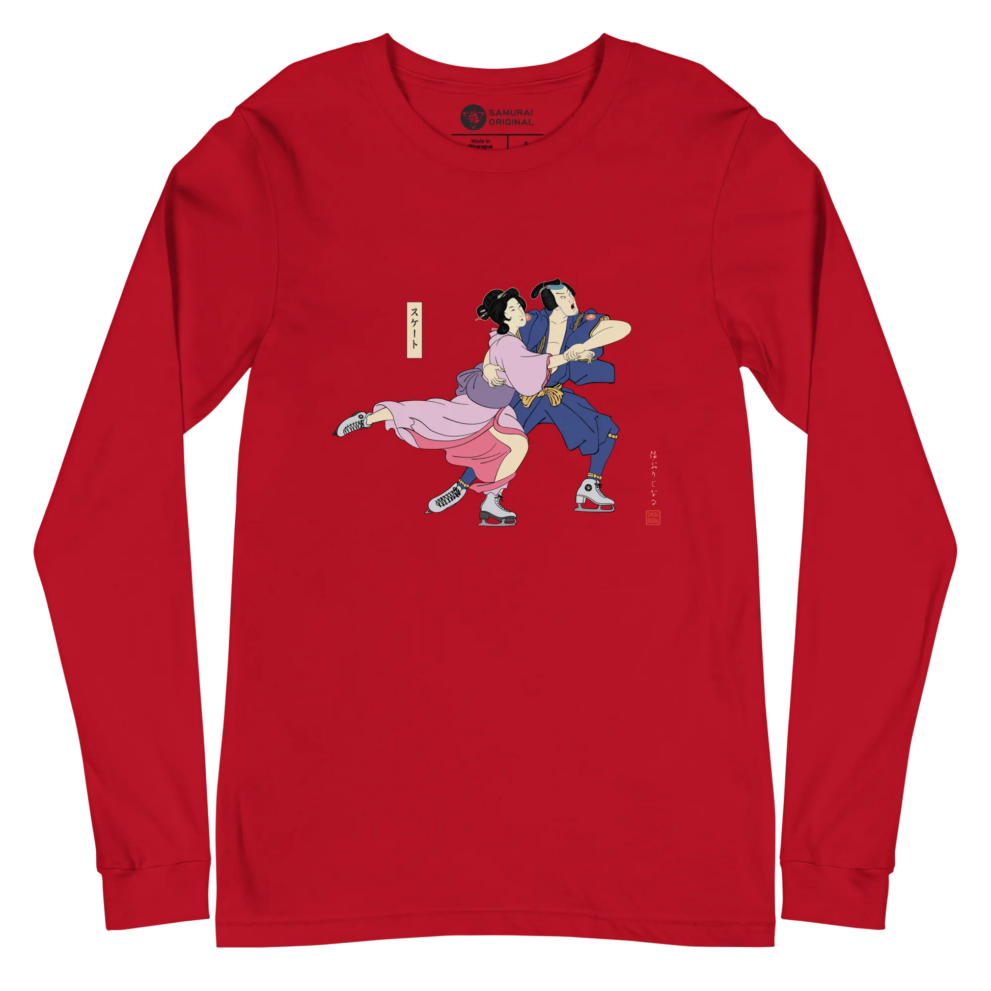 Samurai & Geisha Figure Skating Japanese Ukiyo-e Unisex Long Sleeve Tee - Samurai Original