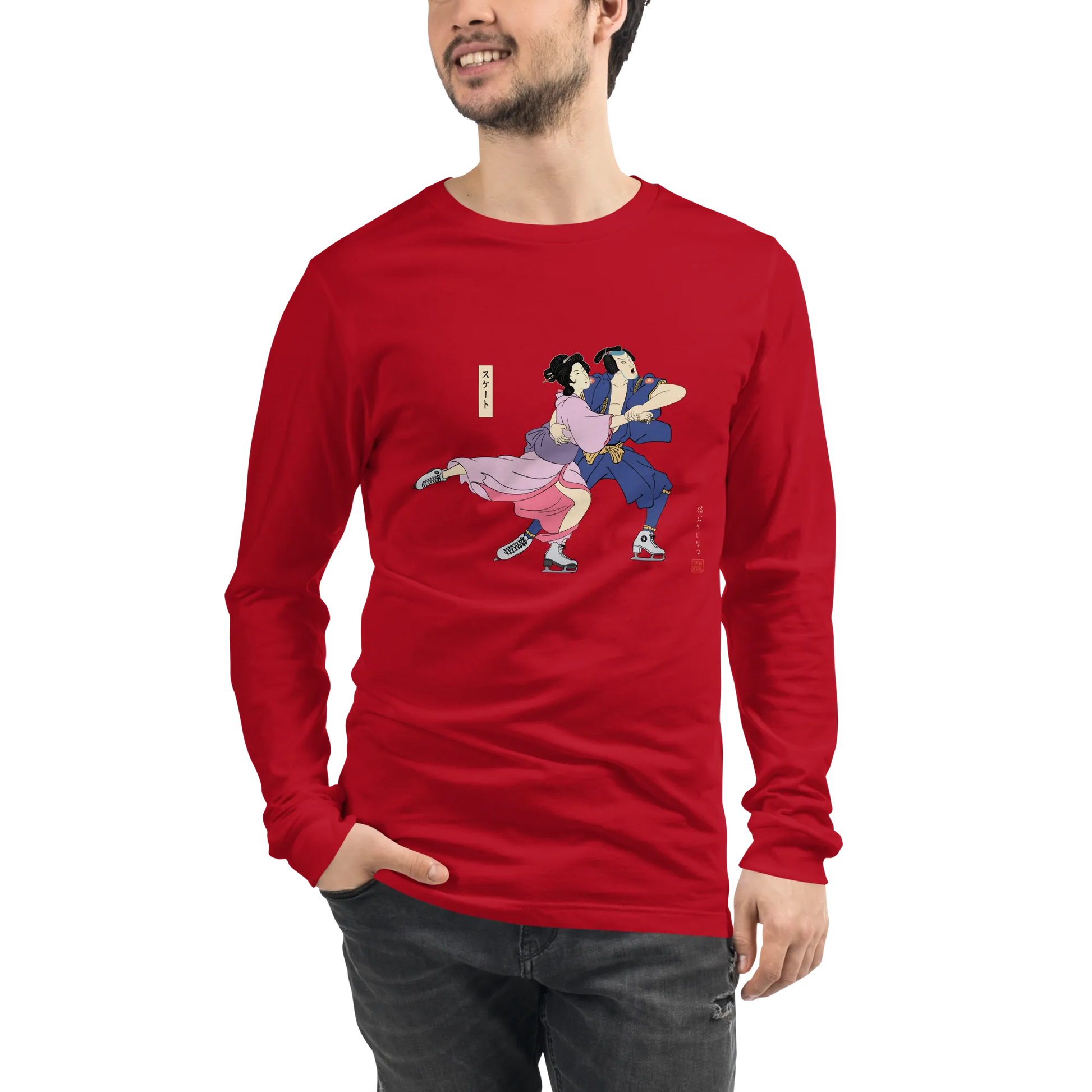 Samurai & Geisha Figure Skating Japanese Ukiyo-e Unisex Long Sleeve Tee - Samurai Original