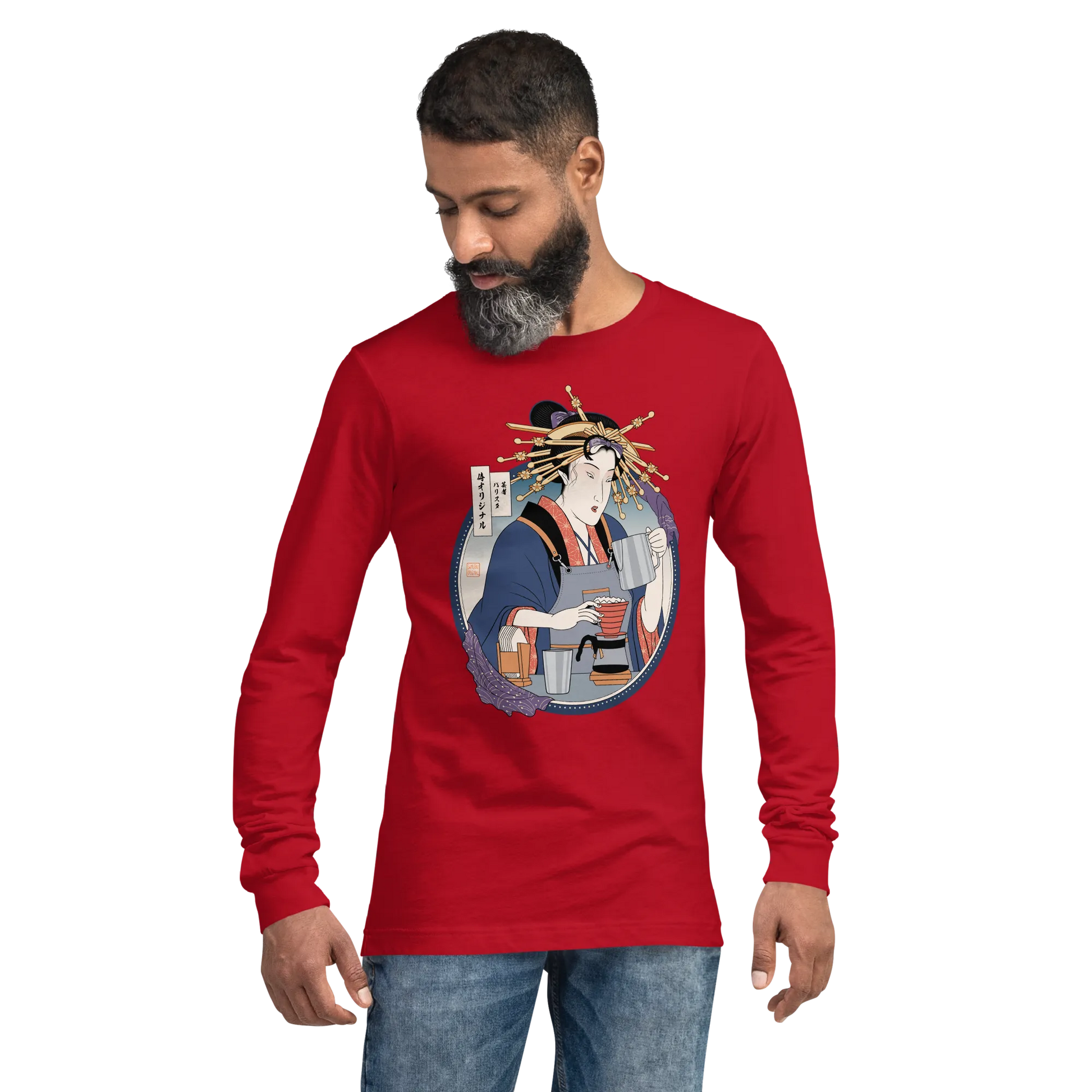 Geisha Barista Ukiyo-e Unisex Long Sleeve Tee -