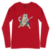 Cat Playing Guitar Japanese Ukiyo-e Unisex Long Sleeve Tee - Red / S