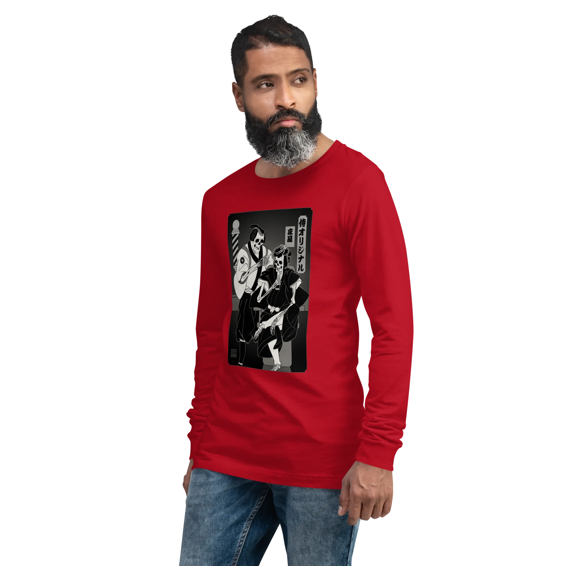 Samurai Barber Japanese Ukiyo-e Unisex Long Sleeve Tee - Samurai Original