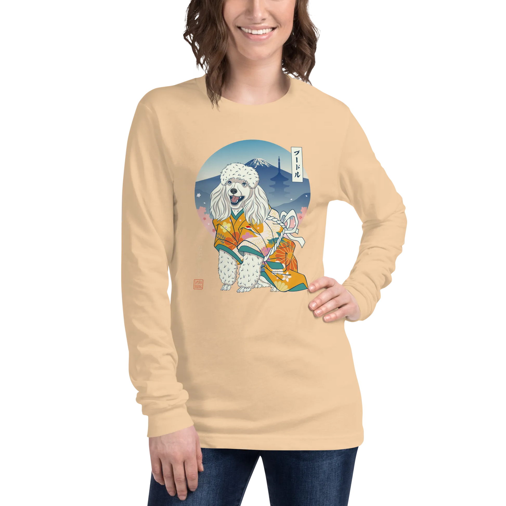 Poodle Dog Japanese Ukiyo-e Unisex Long Sleeve Tee - Samurai Original