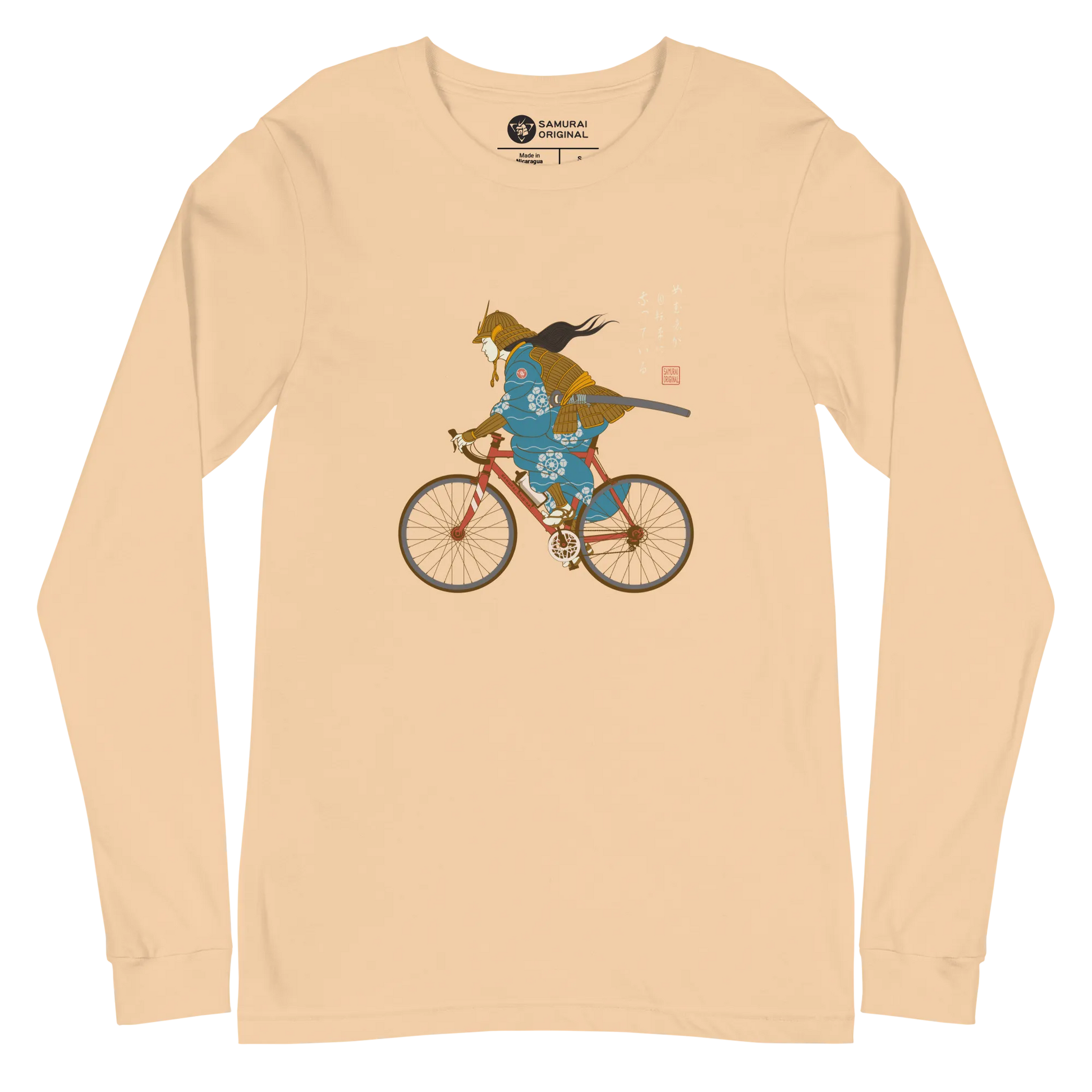 Onna Musha Riding Bicycle Japanese Ukiyo-e Unisex Long Sleeve Tee - Samurai Original