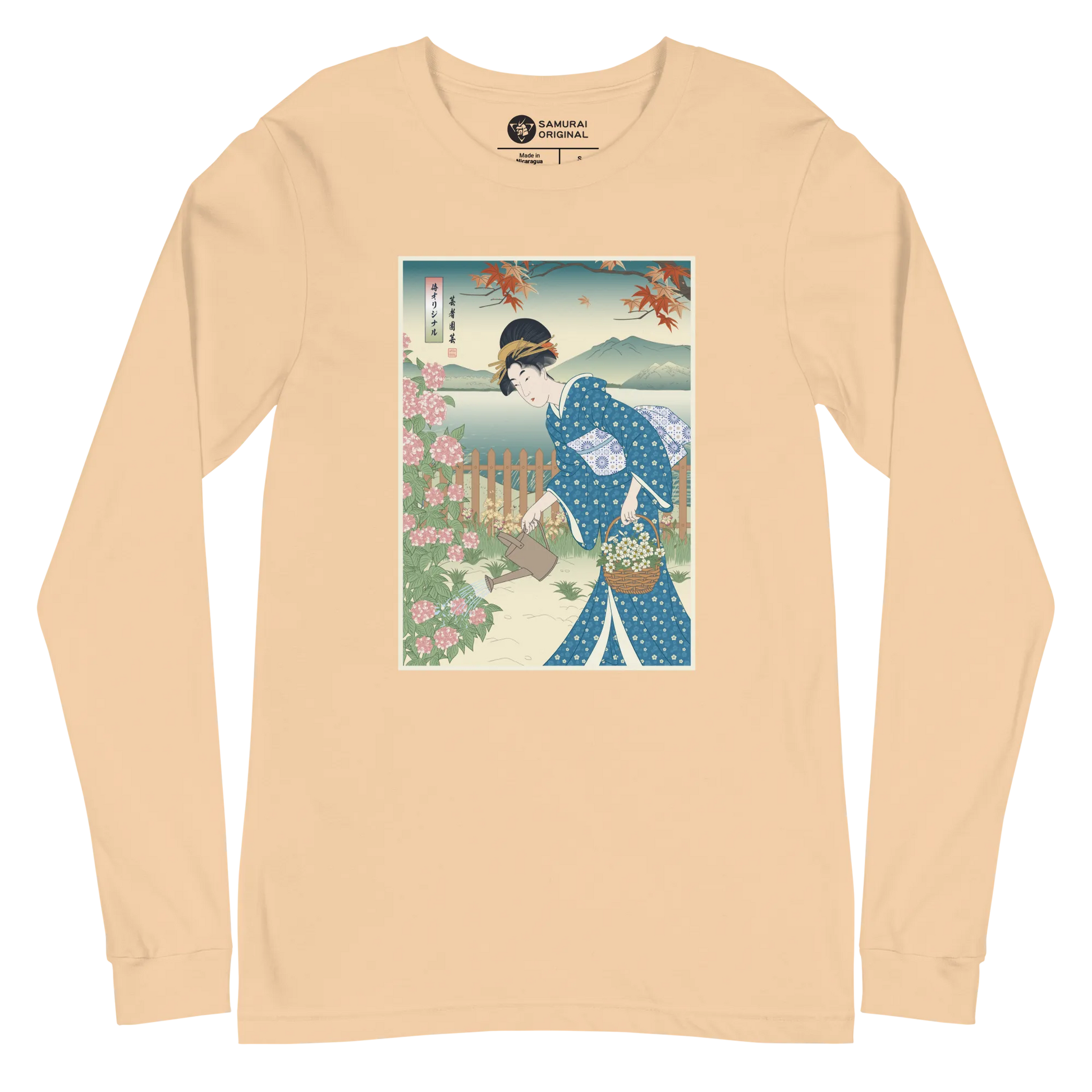 Geisha Gardening Japanese Ukiyo-e Unisex Long Sleeve Tee 3 - Sand Dune / S