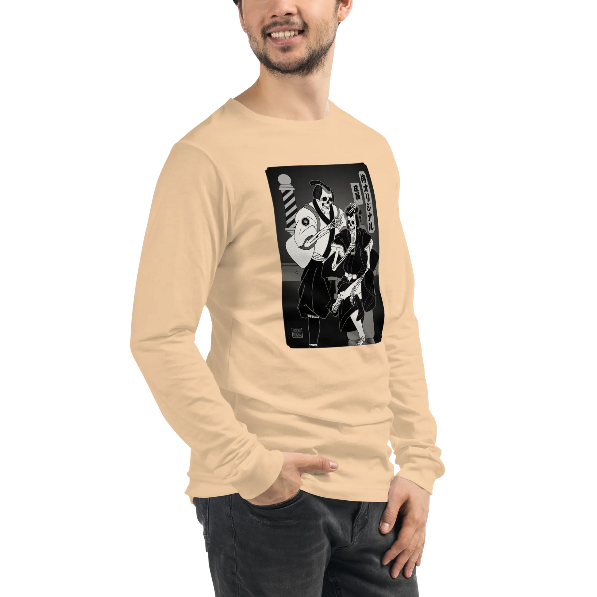 Samurai Barber Japanese Ukiyo-e Unisex Long Sleeve Tee - Samurai Original