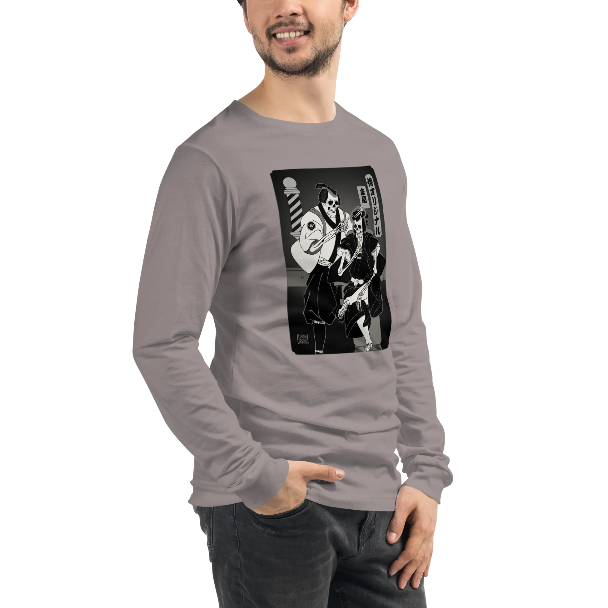 Samurai Barber Japanese Ukiyo-e Unisex Long Sleeve Tee - Samurai Original