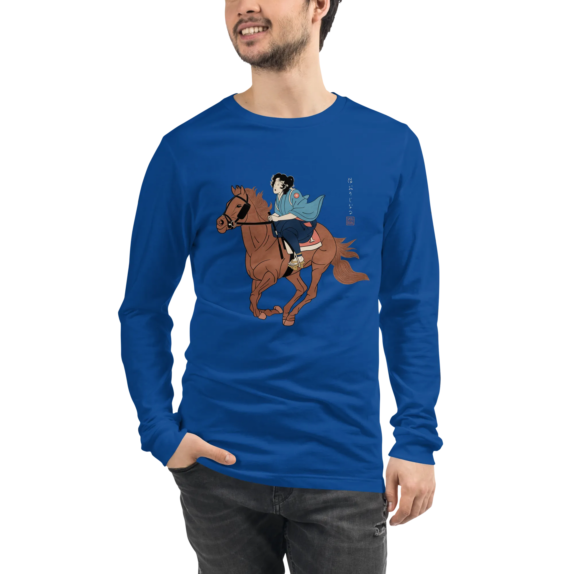 Onna Bugeisha Riding Horse Japanese Ukiyo-e Unisex Long Sleeve Tee - Samurai Original