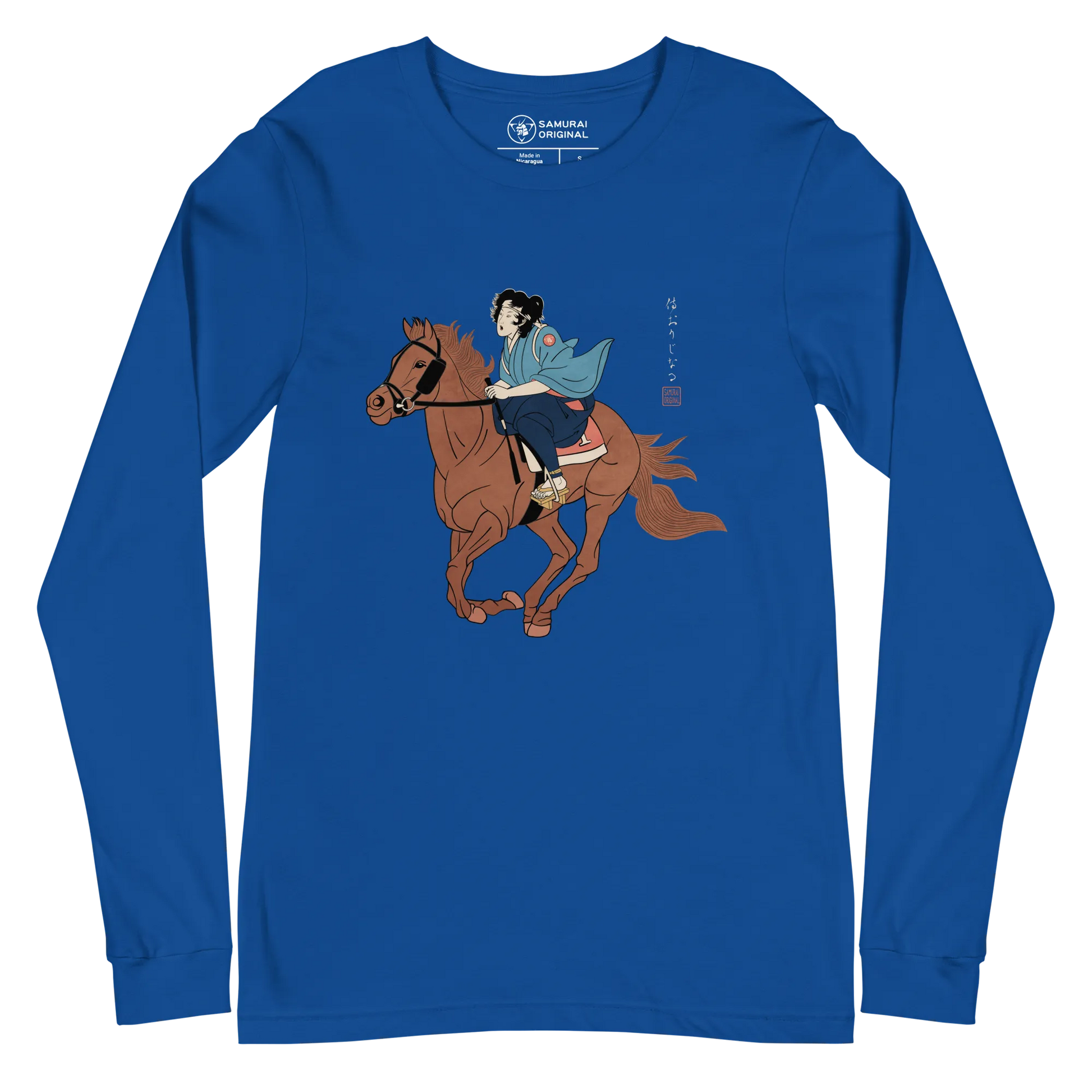 Onna Bugeisha Riding Horse Japanese Ukiyo-e Unisex Long Sleeve Tee - Samurai Original