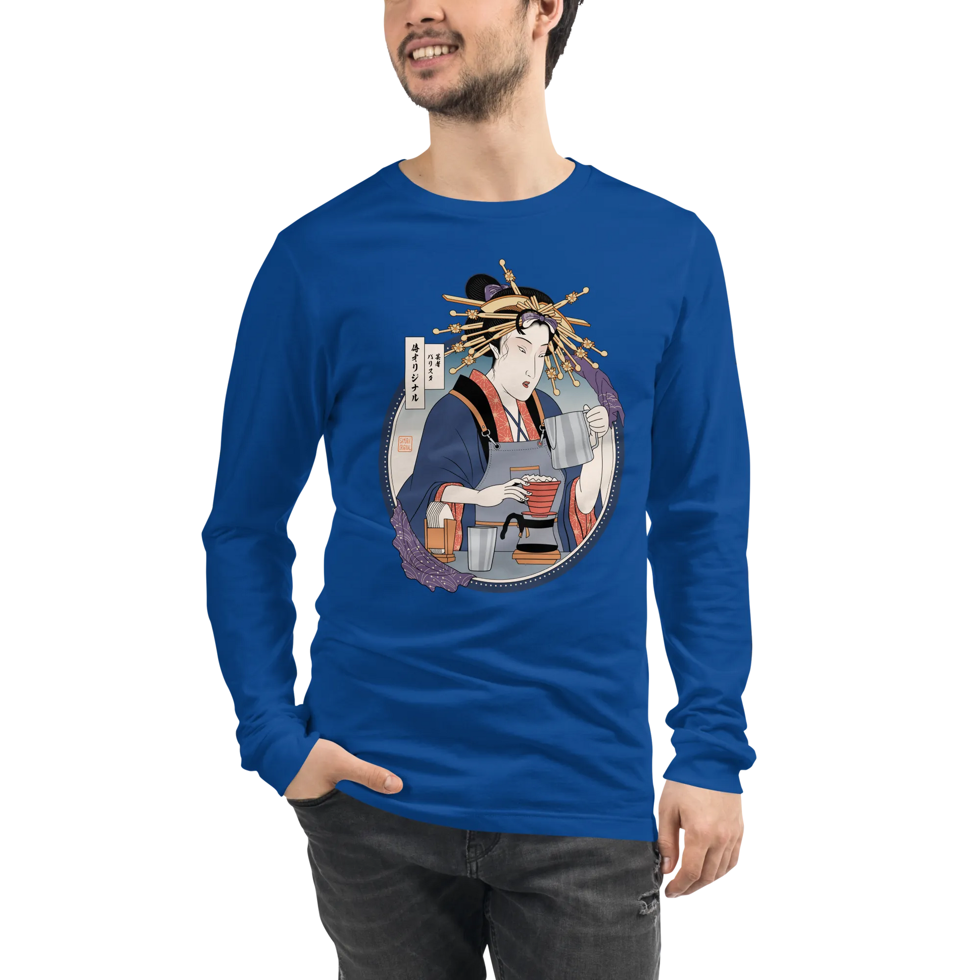 Geisha Barista Ukiyo-e Unisex Long Sleeve Tee -