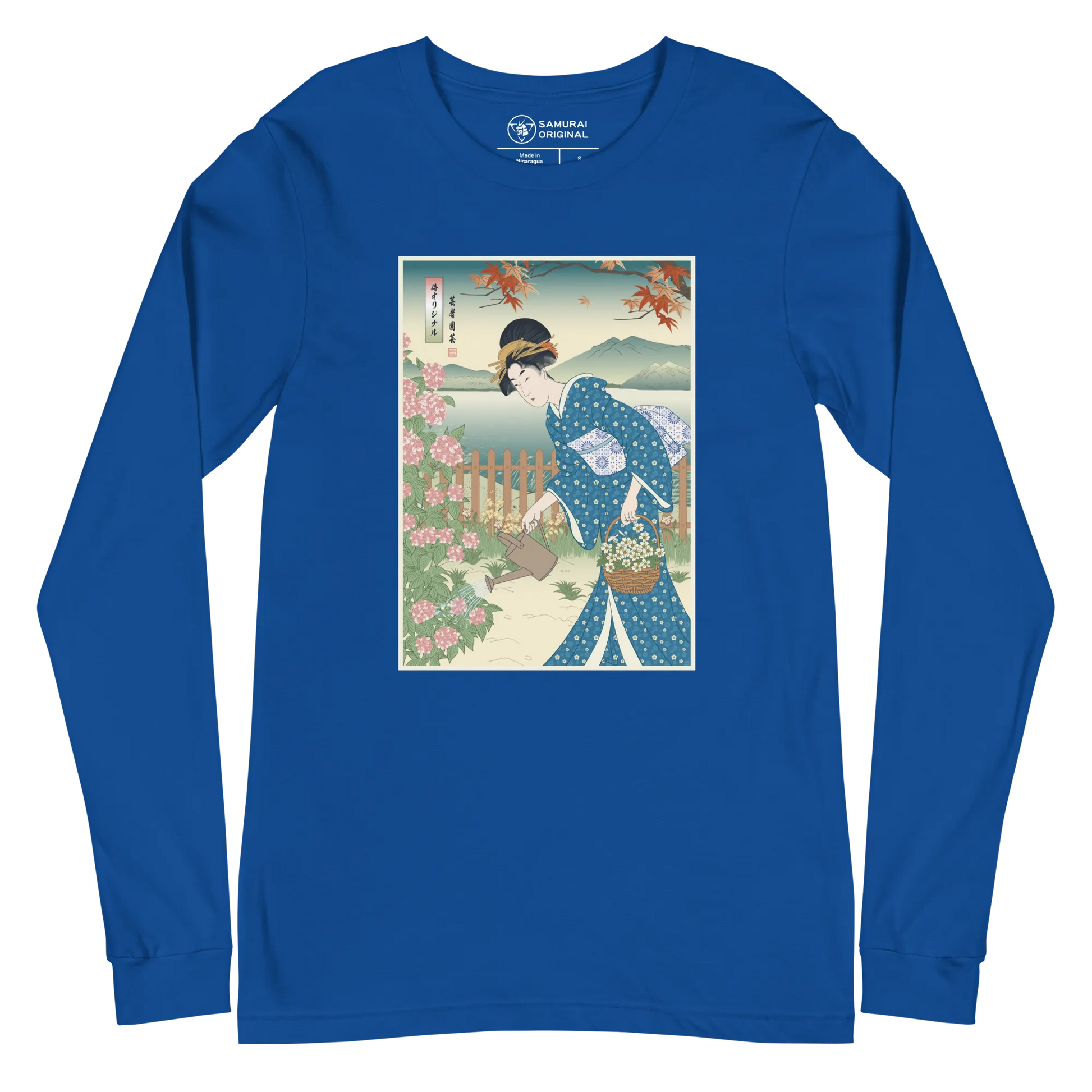 Geisha Gardening Japanese Ukiyo-e Unisex Long Sleeve Tee 3 - True Royal / S