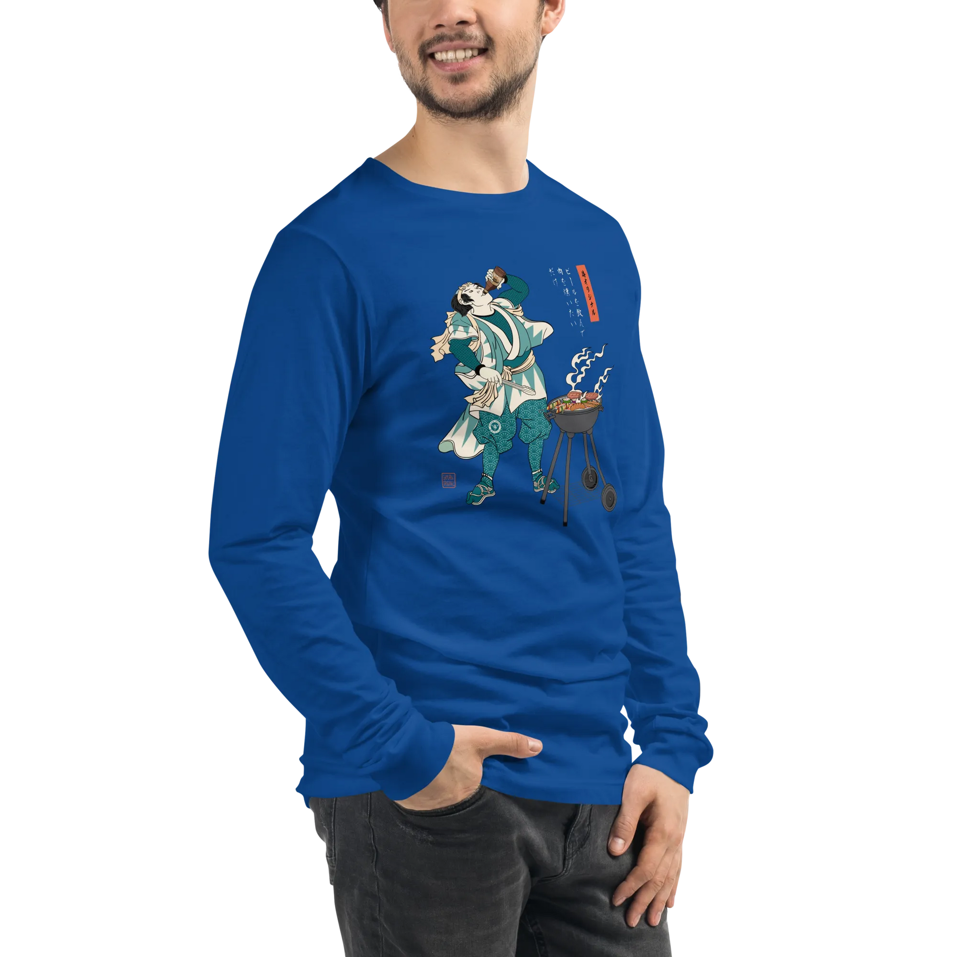 Samurai Beer and BBQ Japanese Ukiyo-e Unisex Long Sleeve Tee -