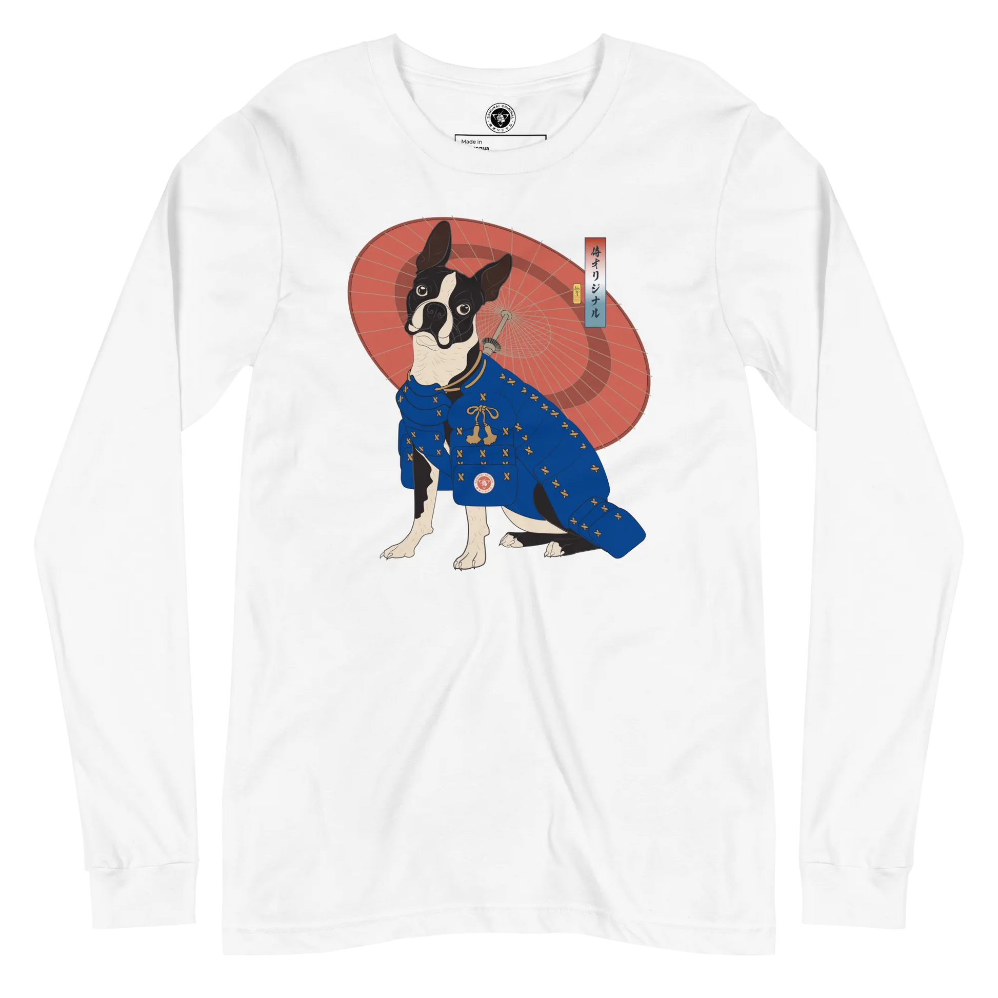 Boston Terrier Funny Dog Japanese Ukiyo-e Unisex Long Sleeve Tee 2 - White / S