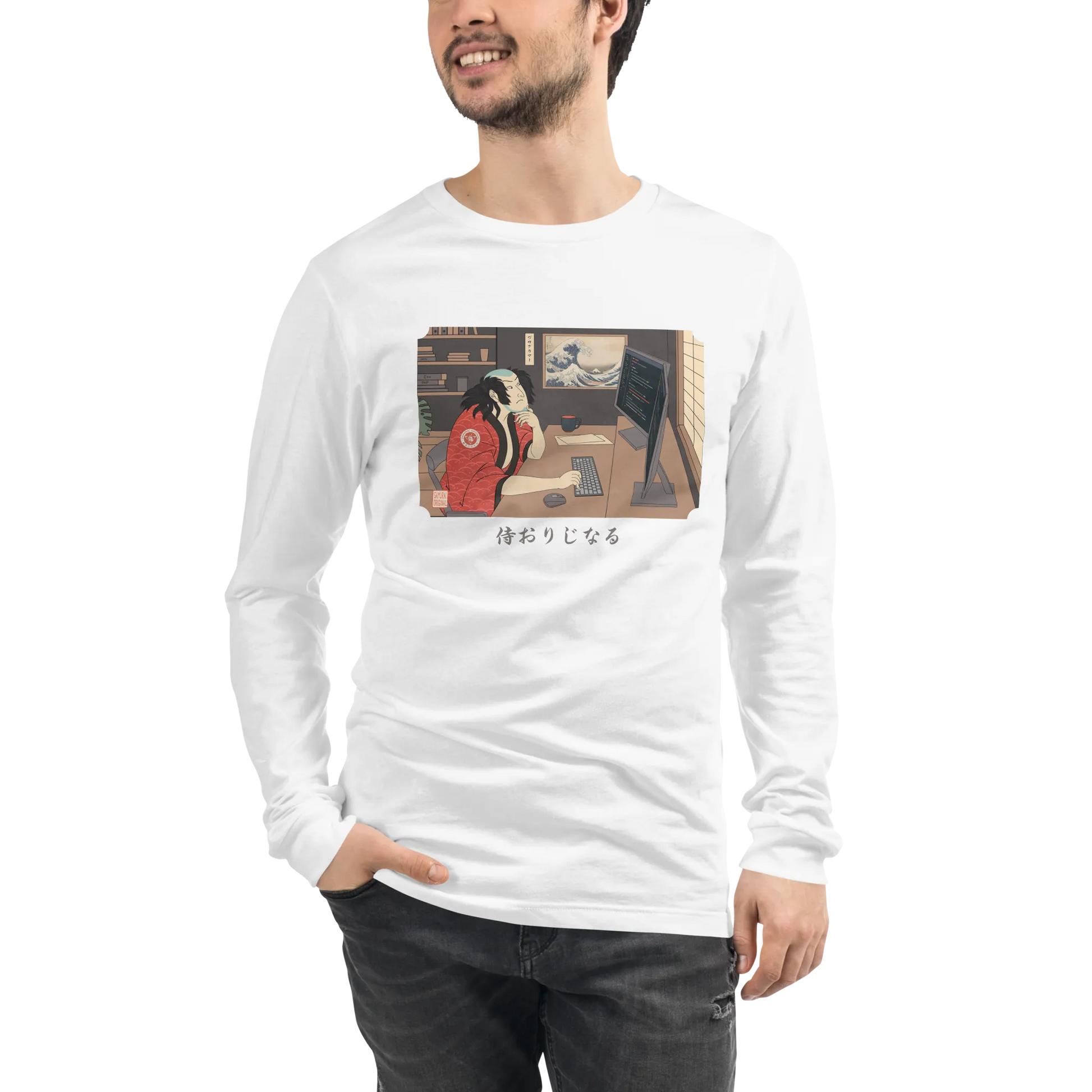 Samurai Programmer Japanese Ukiyo-e Unisex Long Sleeve Tee 7 - Samurai Original