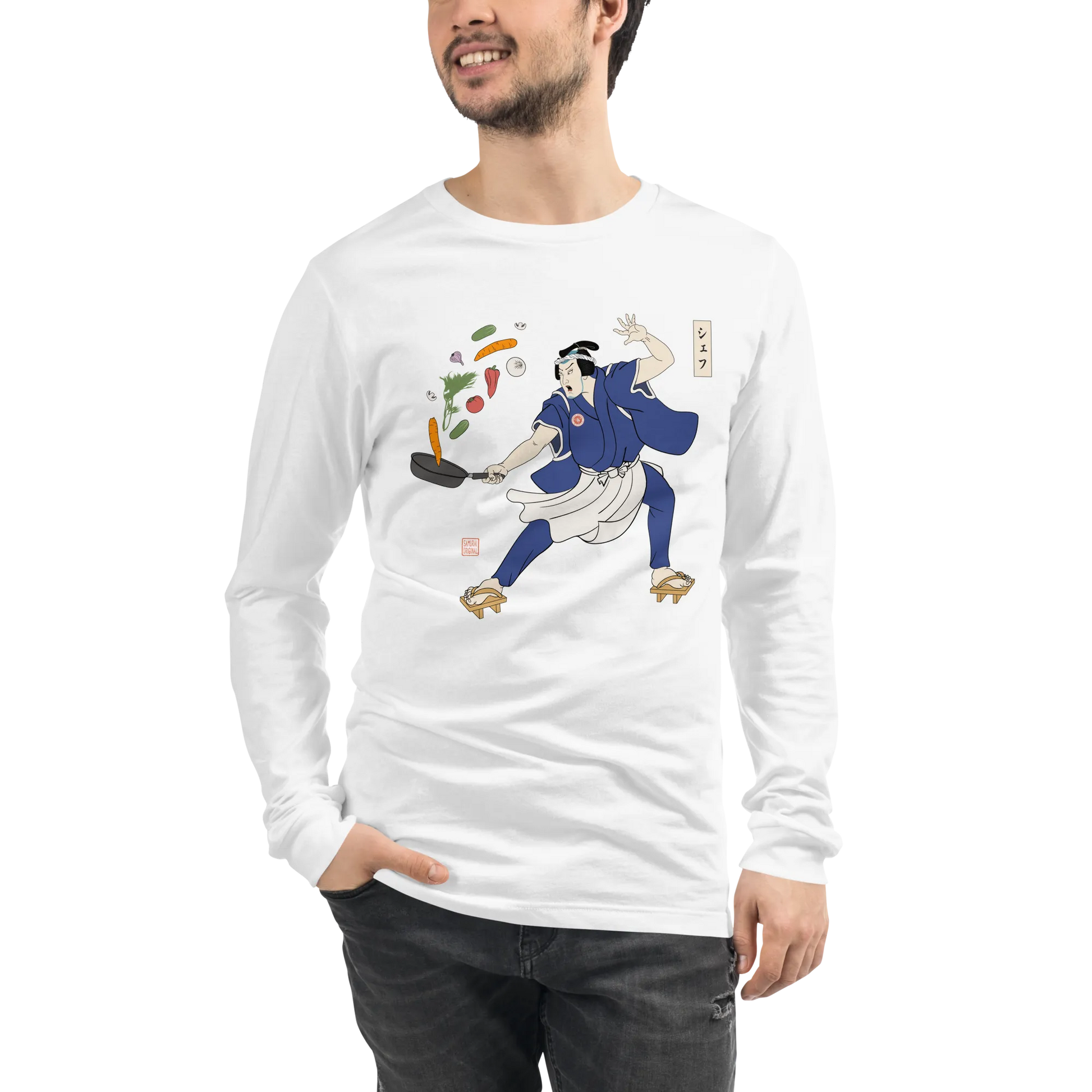 Samurai Chef Japanese Ukiyo-e Unisex Long Sleeve Tee - Samurai Original