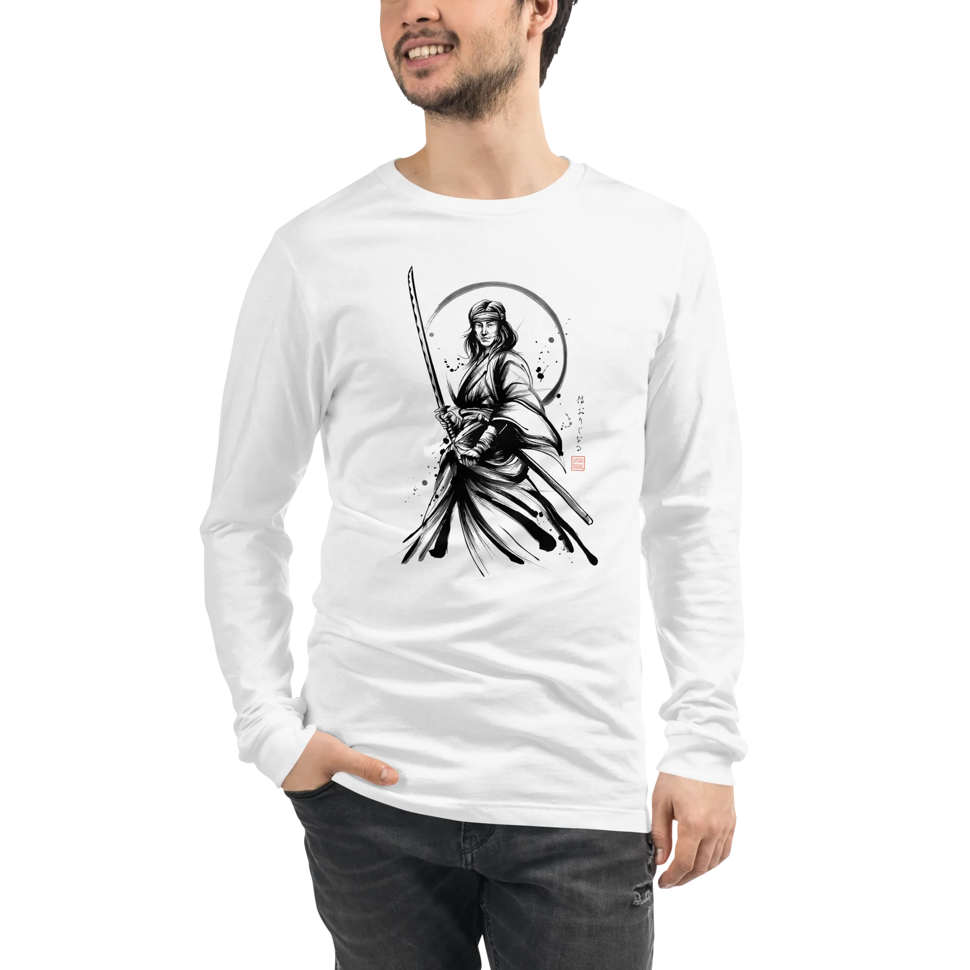 Female Samurai Sumi-e Japanese Ink Unisex Long Sleeve Tee -