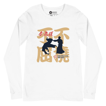 Aikido Japanese Ukiyo-e Unisex Long Sleeve Tee - White / S