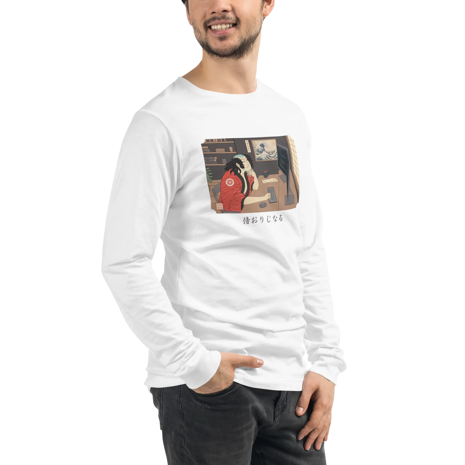 Samurai Programmer Japanese Ukiyo-e Unisex Long Sleeve Tee 7 - Samurai Original