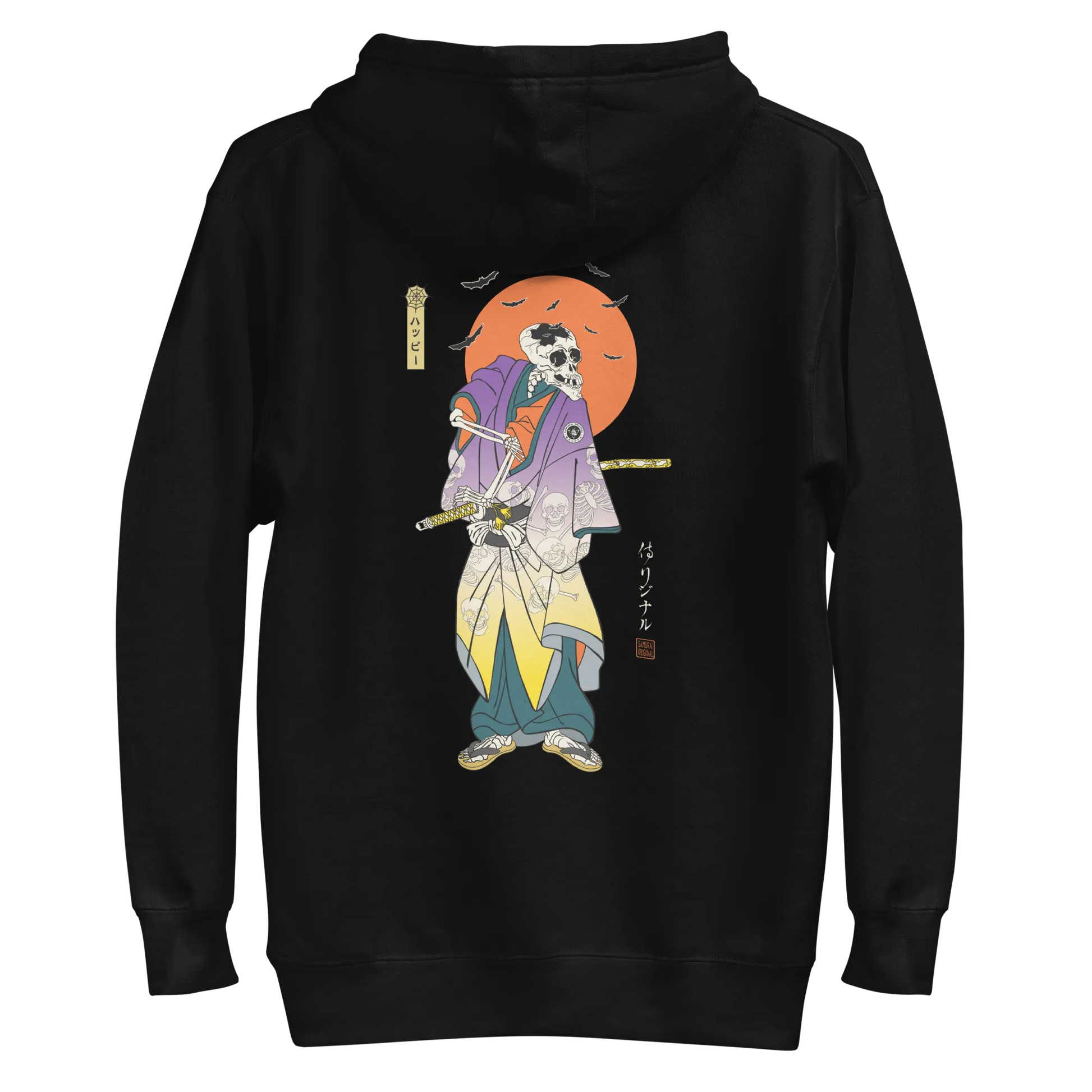 Halloween Samurai Skeleton Japanese Ukiyo-e Unisex Hoodie - Black / S