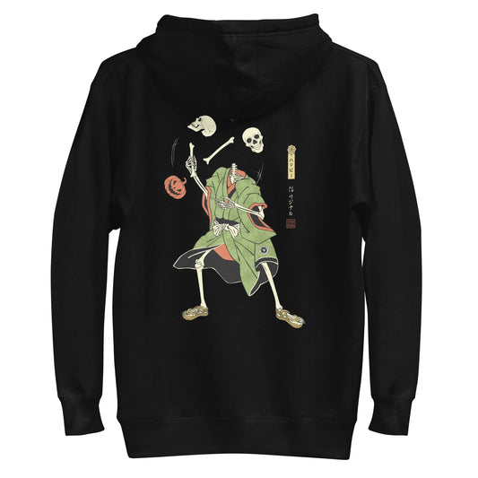 Halloween Samurai Skeleton Juggling Japanese Ukiyo-e Unisex Hoodie - Black / S