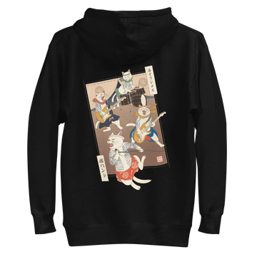 Cat Band Music Japan Ukiyo-e Unisex Hoodie - Black / S