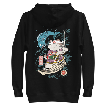 Samurai Cat Love Fish 2 Ukiyo-e Funny Unisex Hoodie