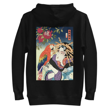 Geisha & Macaw Parrot Bird Japanese Ukiyo-e Unisex Hoodie