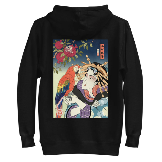 Geisha & Macaw Parrot Bird Japanese Ukiyo-e Unisex Hoodie