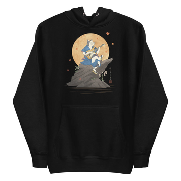 Cat Playing Guitar Japanese Ukiyo-e Unisex Hoodie 2 - Black / S