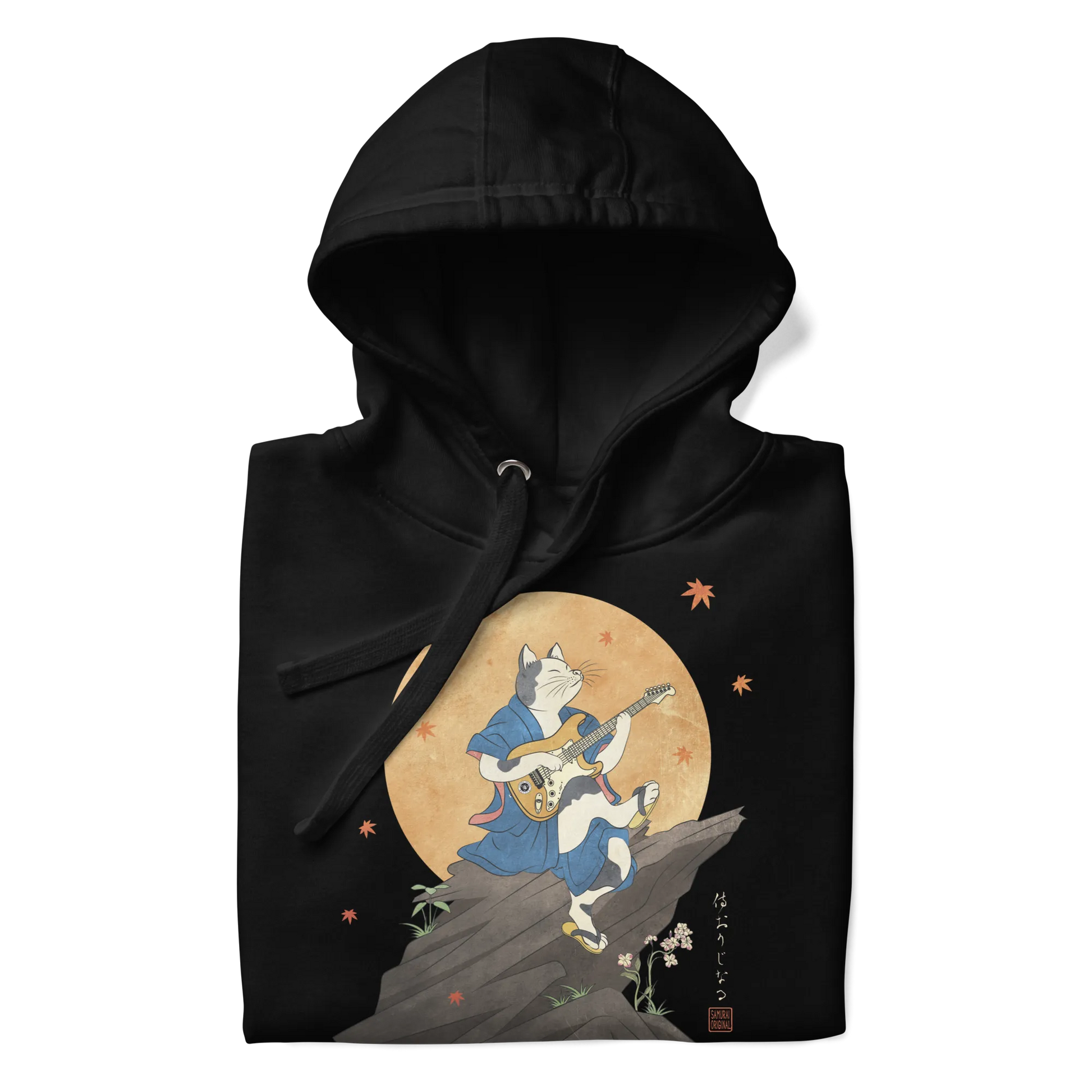 Cat Playing Guitar Japanese Ukiyo-e Unisex Hoodie 2 -